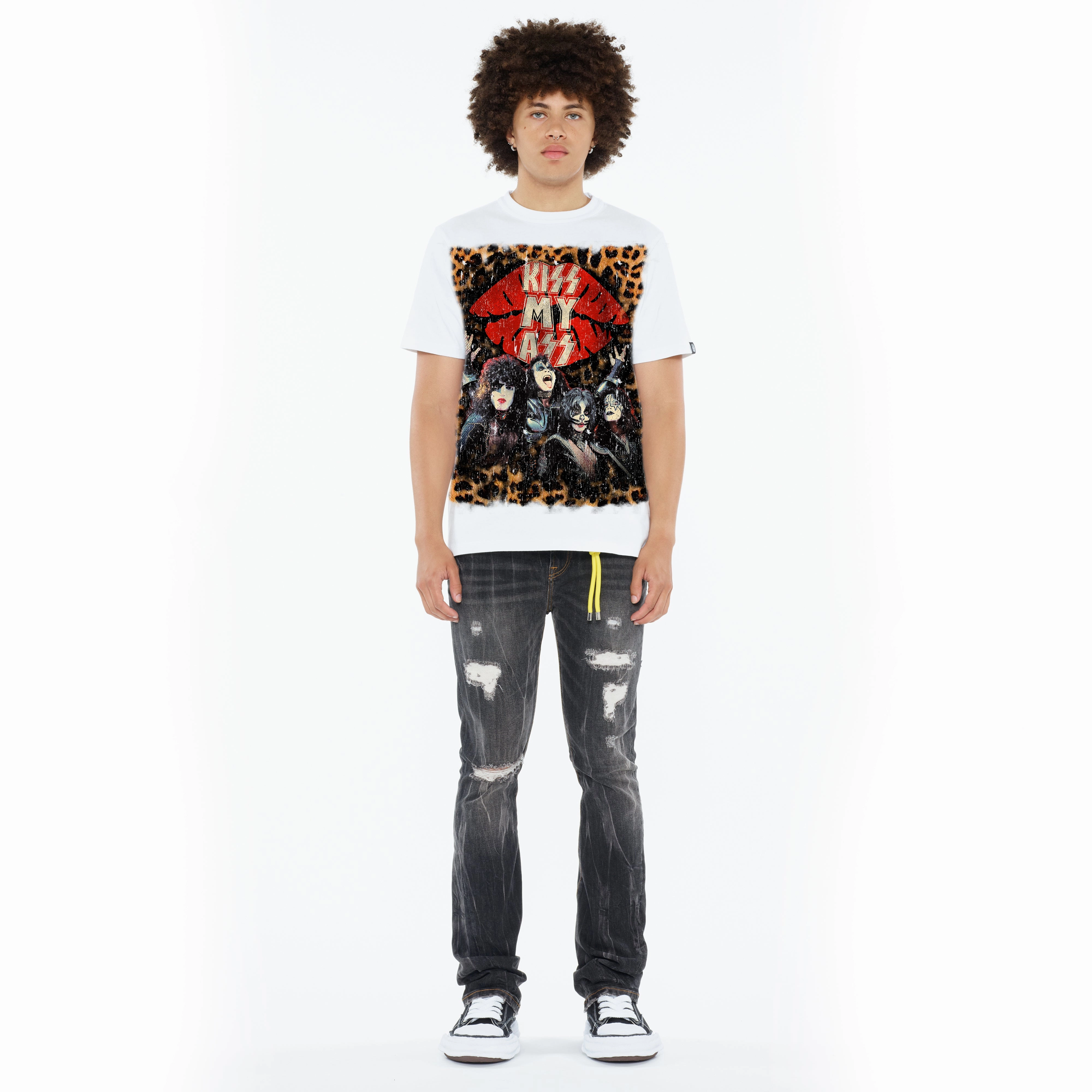 Cult's Heavyweight Short Sleeve Crew Neck Tee "Kiss Rock N Roll" in White HighThreadCount
