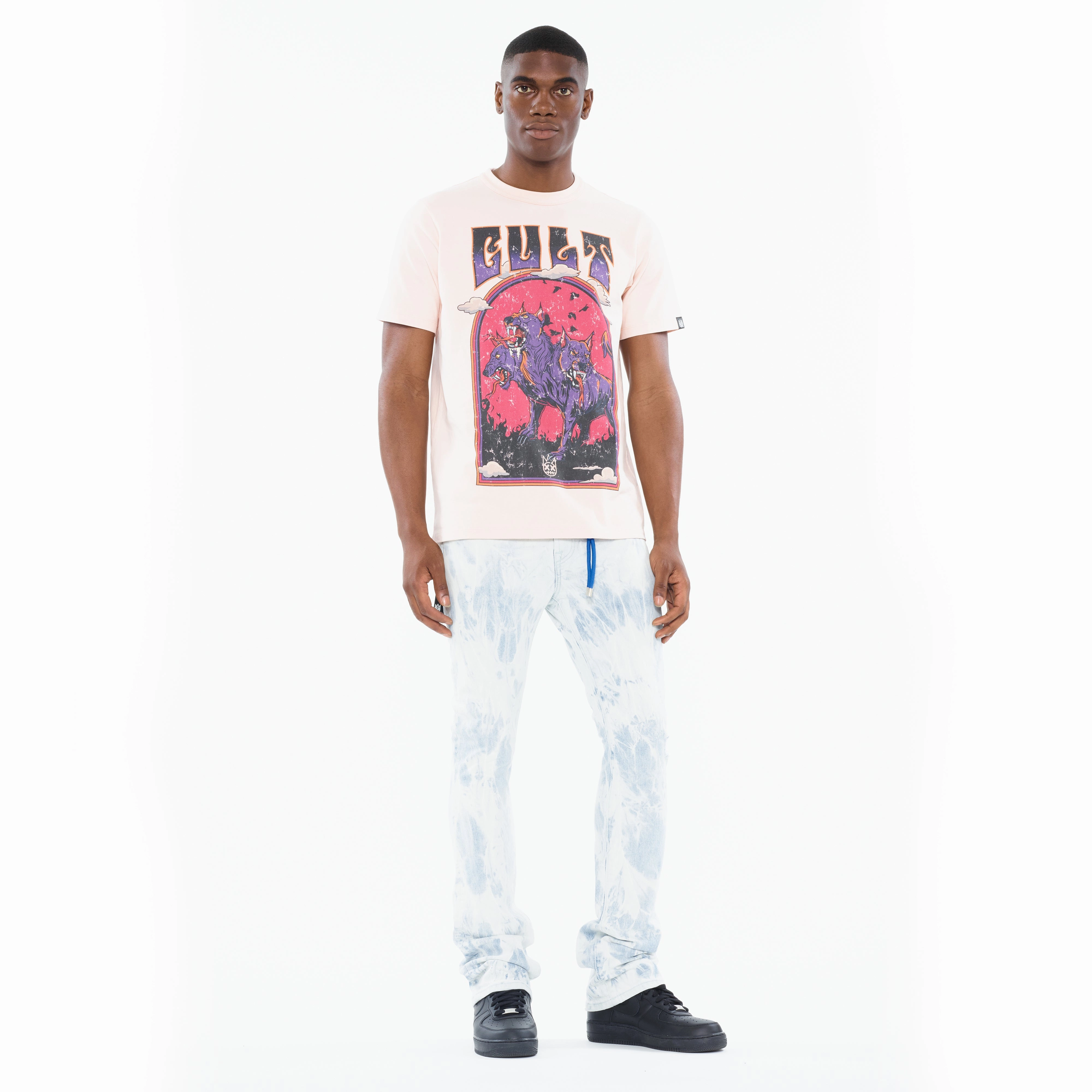 Rayon blend Luxury exclusivity Cult's Heavyweight Short Sleeve Crew Neck Tee "Orthrus" in Powder Pink