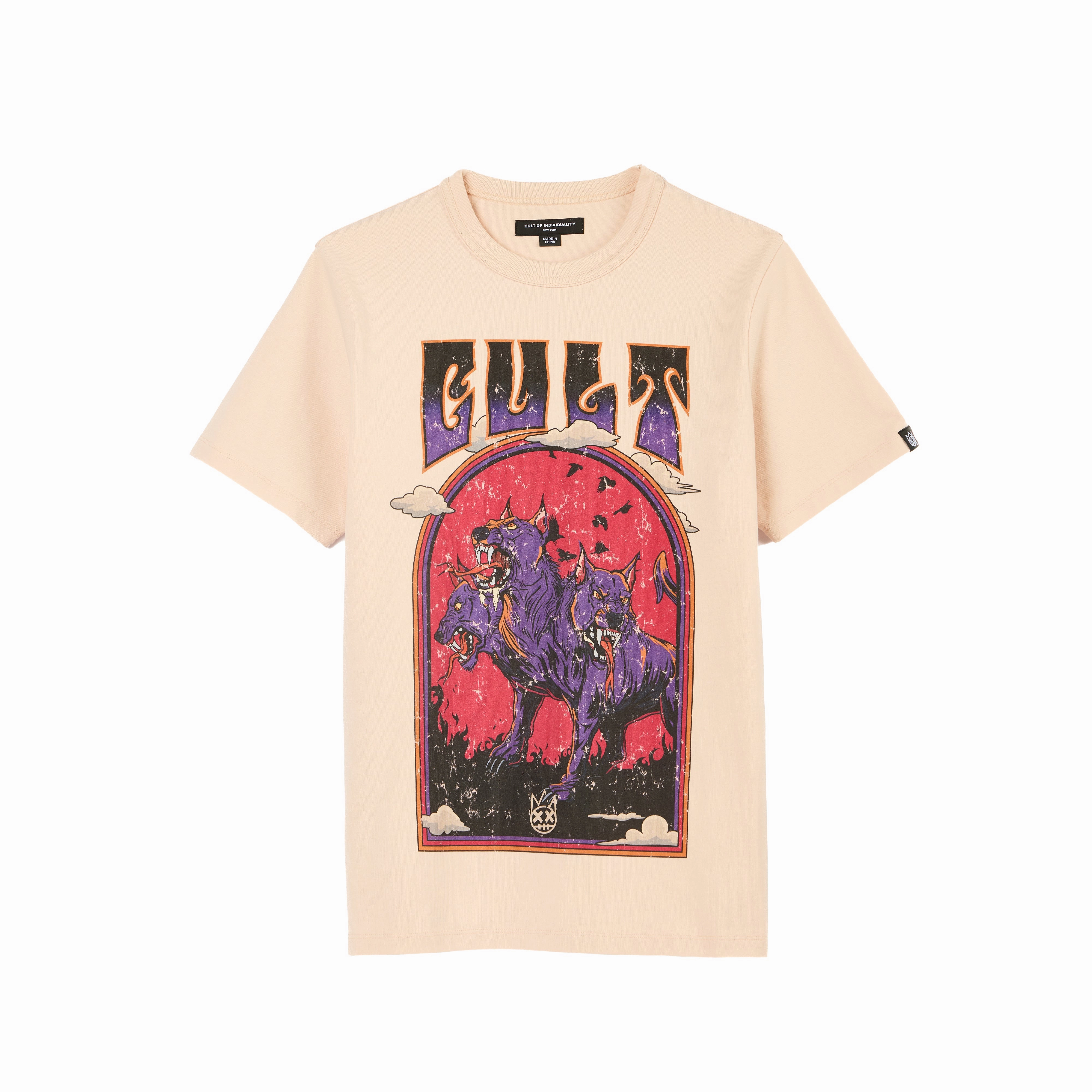 Anti Pilling Surface Cult's Heavyweight Short Sleeve Crew Neck Tee "Orthrus" in Powder Pink