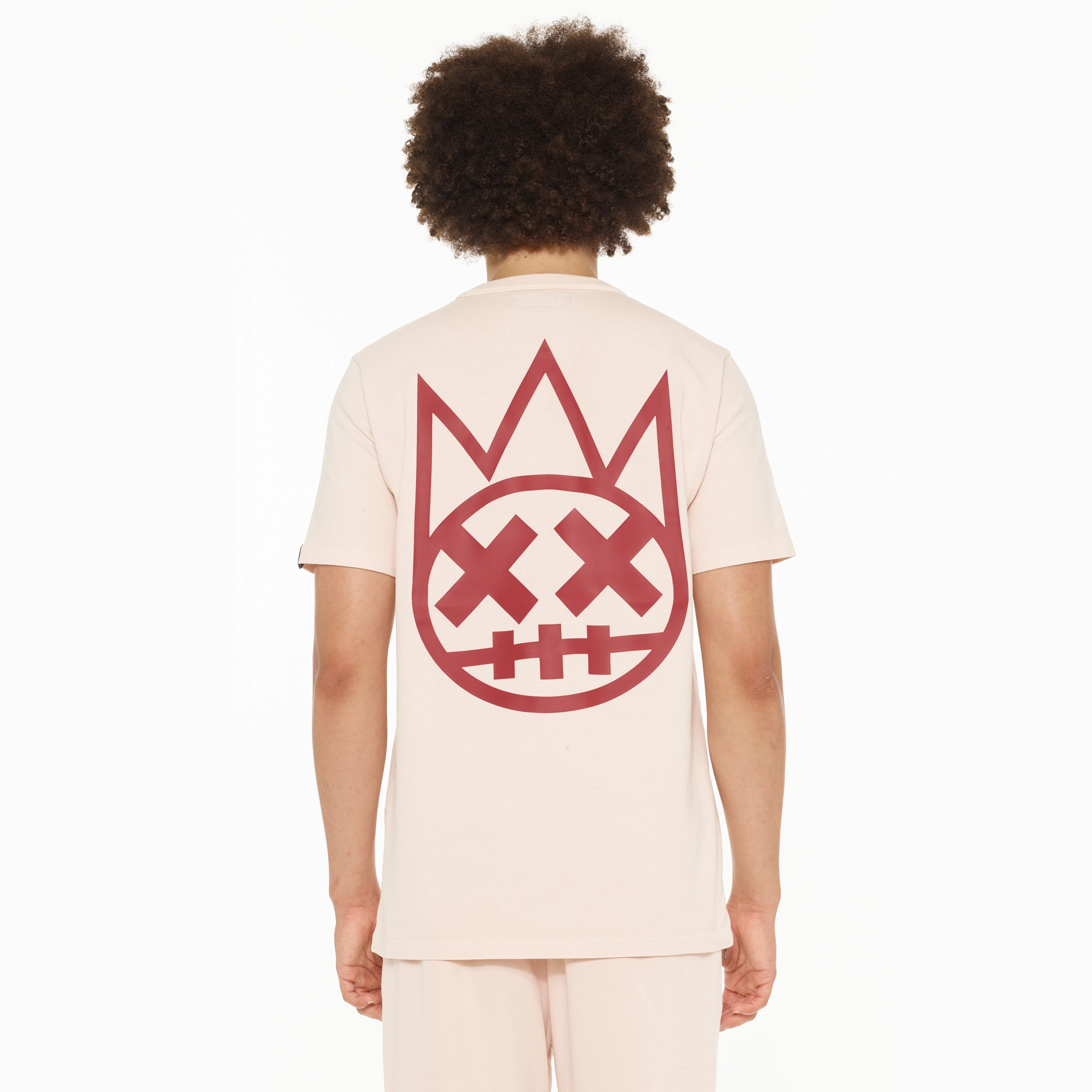 Cult's Heavyweight Short Sleeve Crew Neck Tee "Shimuchan" Logo in Powder Pink EasyCare Fabric