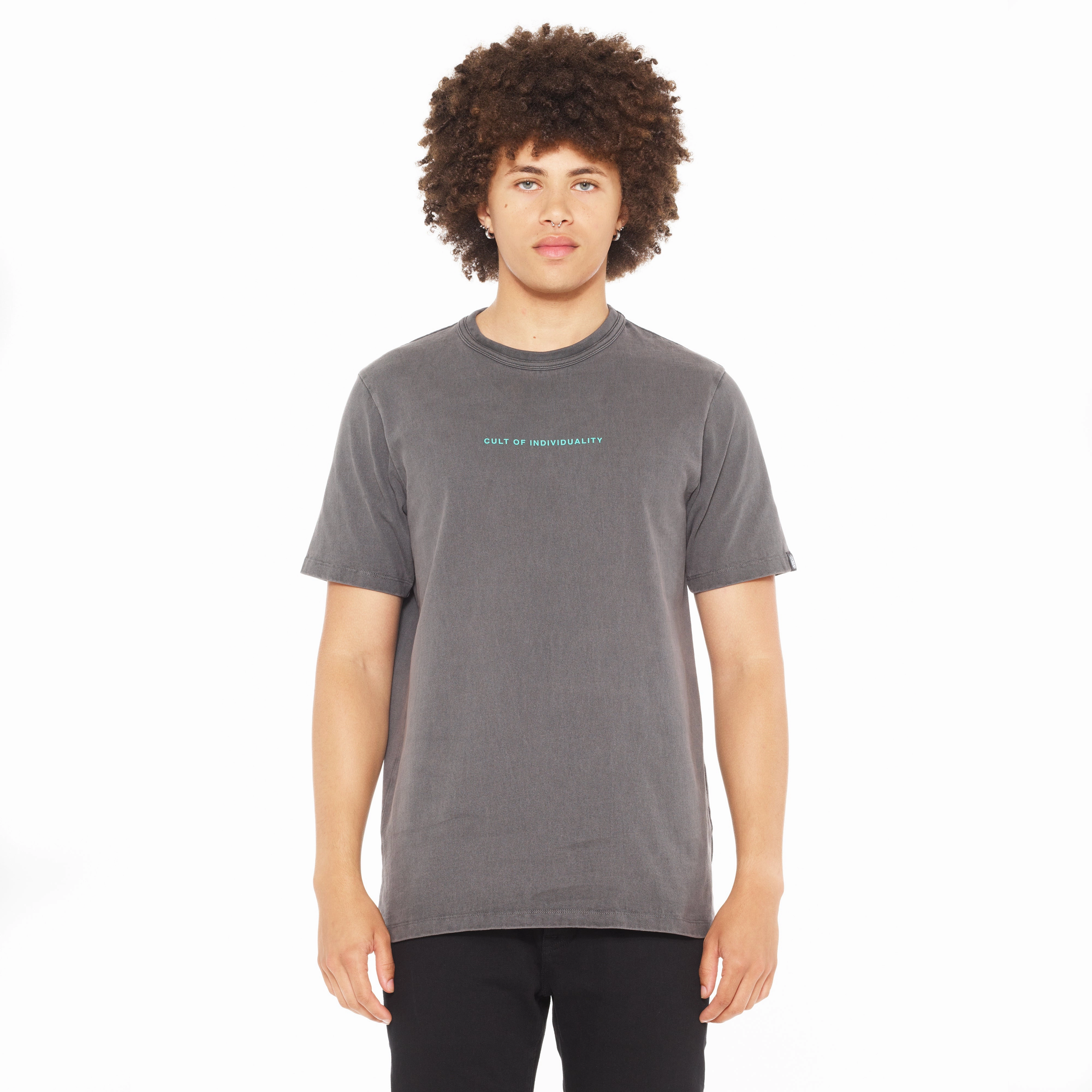 Sporty and Stylish Cult's Heavyweight Short Sleeve Crew Neck Tee "Shimuchan" Logo in Steel