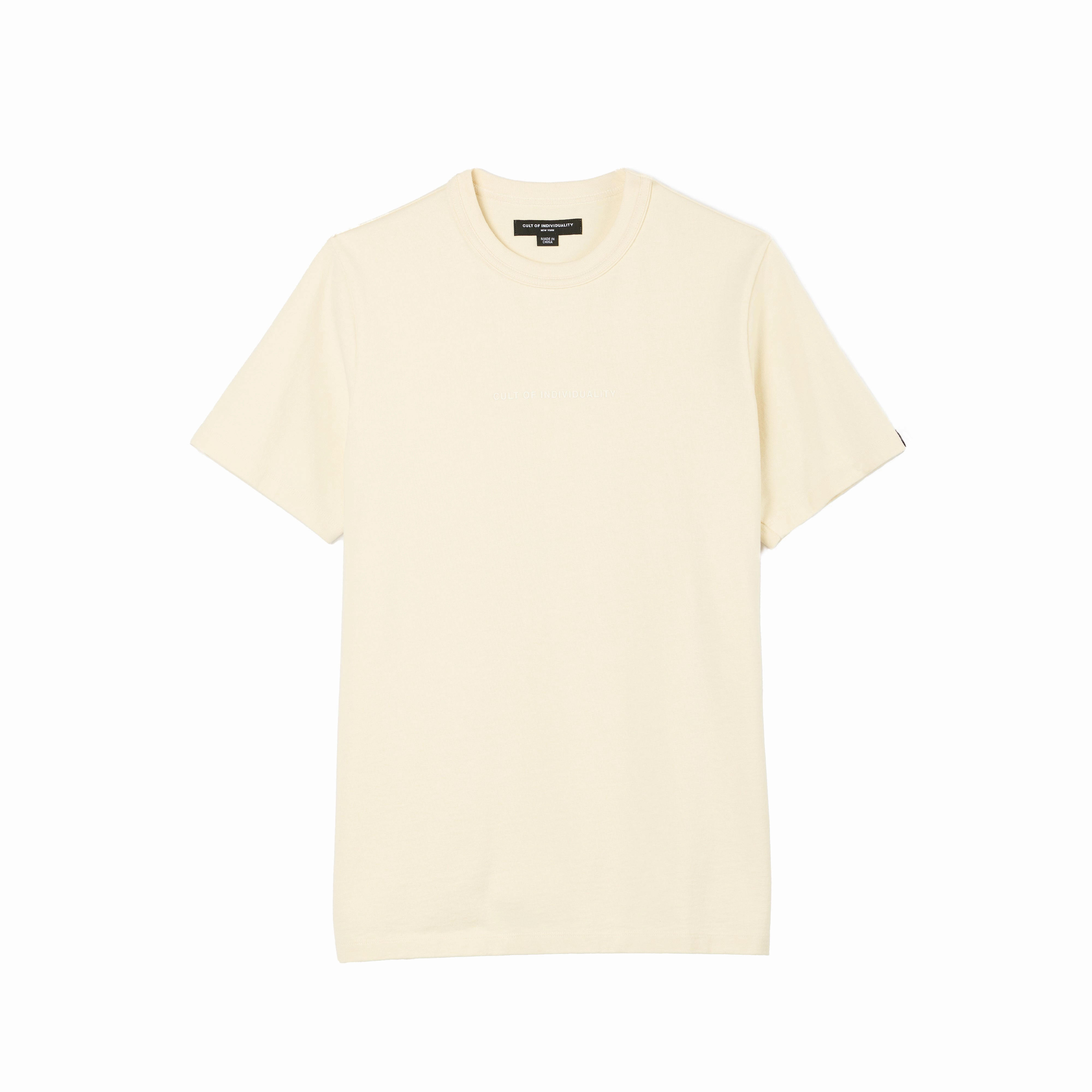 Curved Hem Cult's Heavyweight Short Sleeve Crew Neck Tee "Shimuchan" Logo in Winter White
