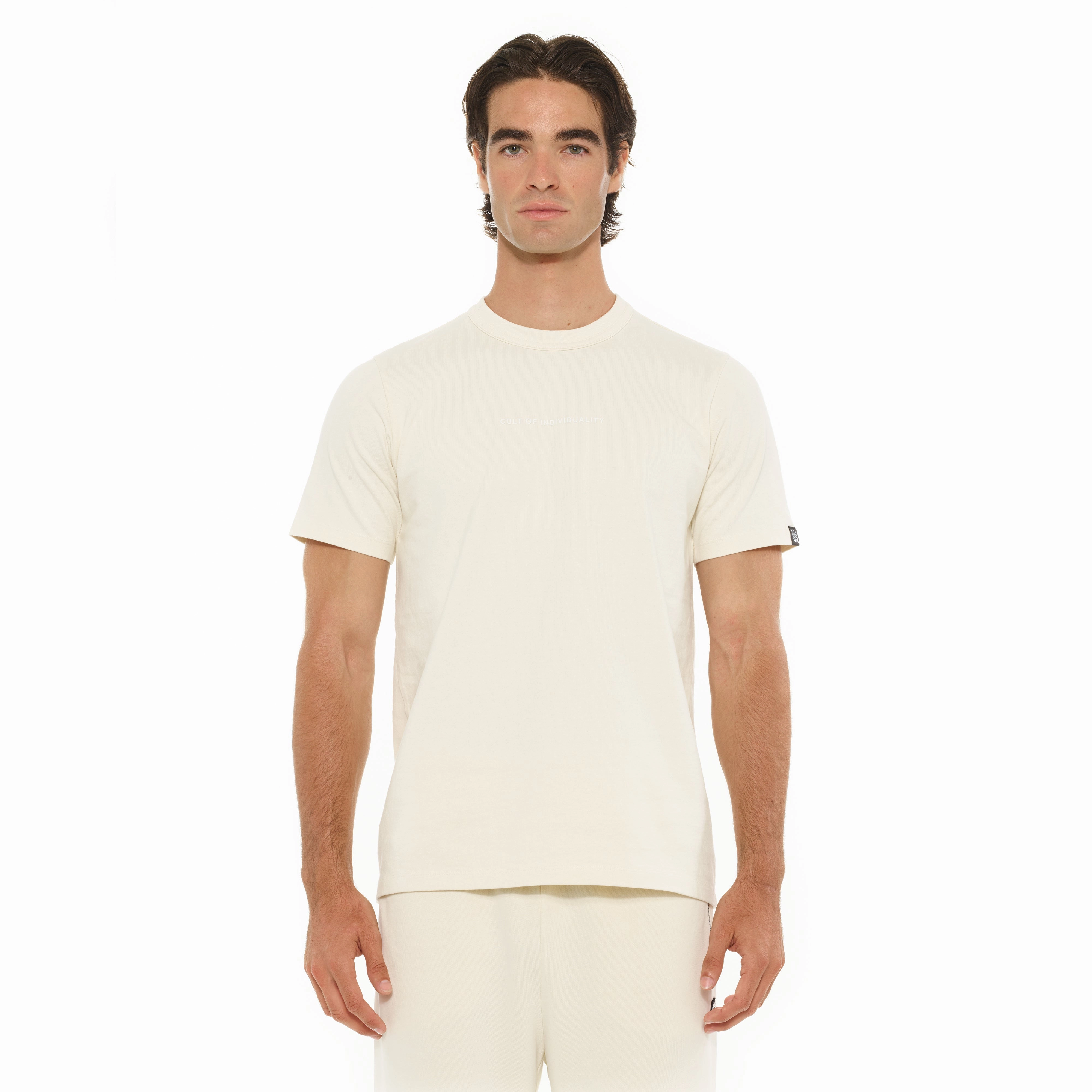 Modern Twist Cult's Heavyweight Short Sleeve Crew Neck Tee "Shimuchan" Logo in Winter White