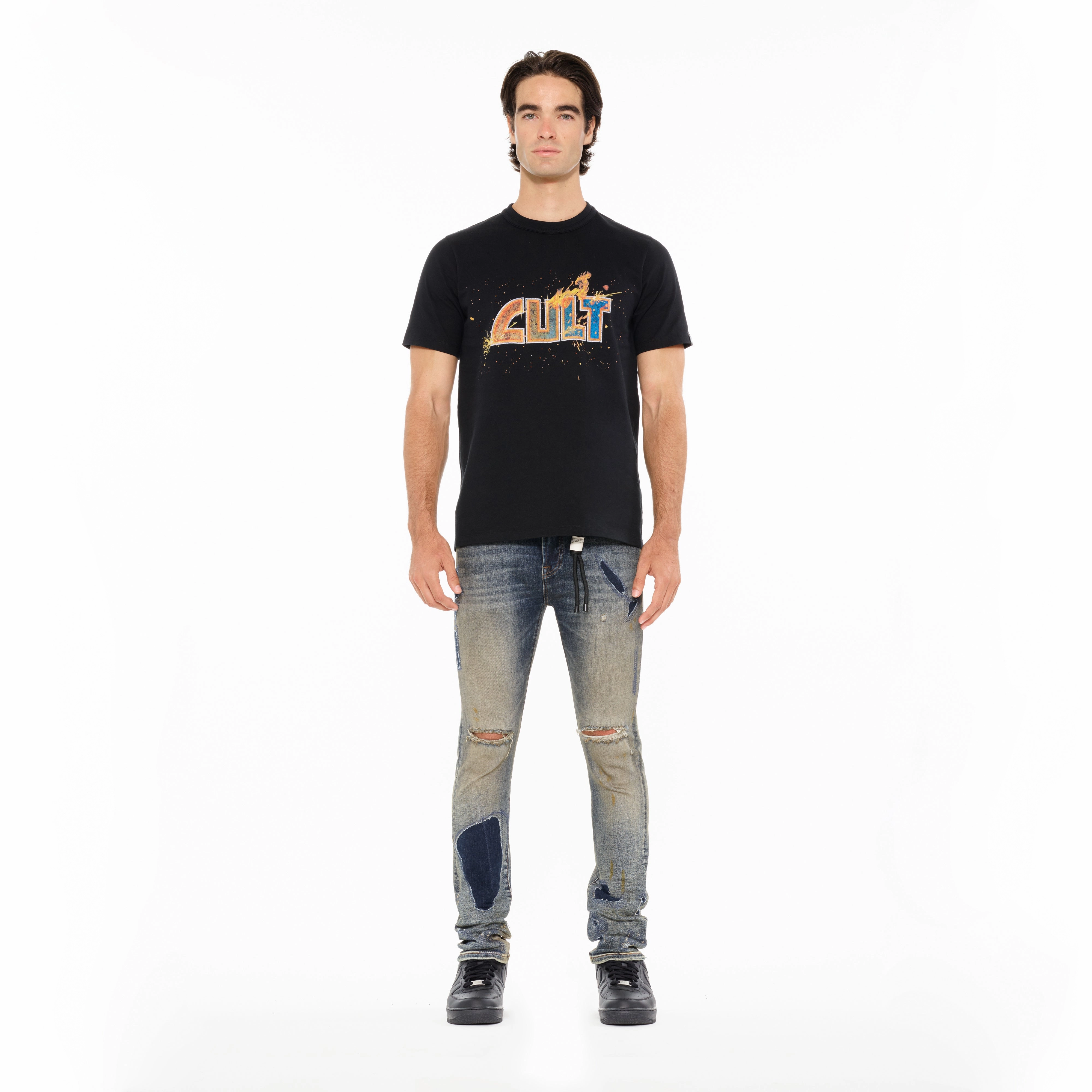 LongLastingColor Functional Fashion Cult's Heavyweight Short Sleeve Crew Neck Tee "Steel Forged Logo" in Black