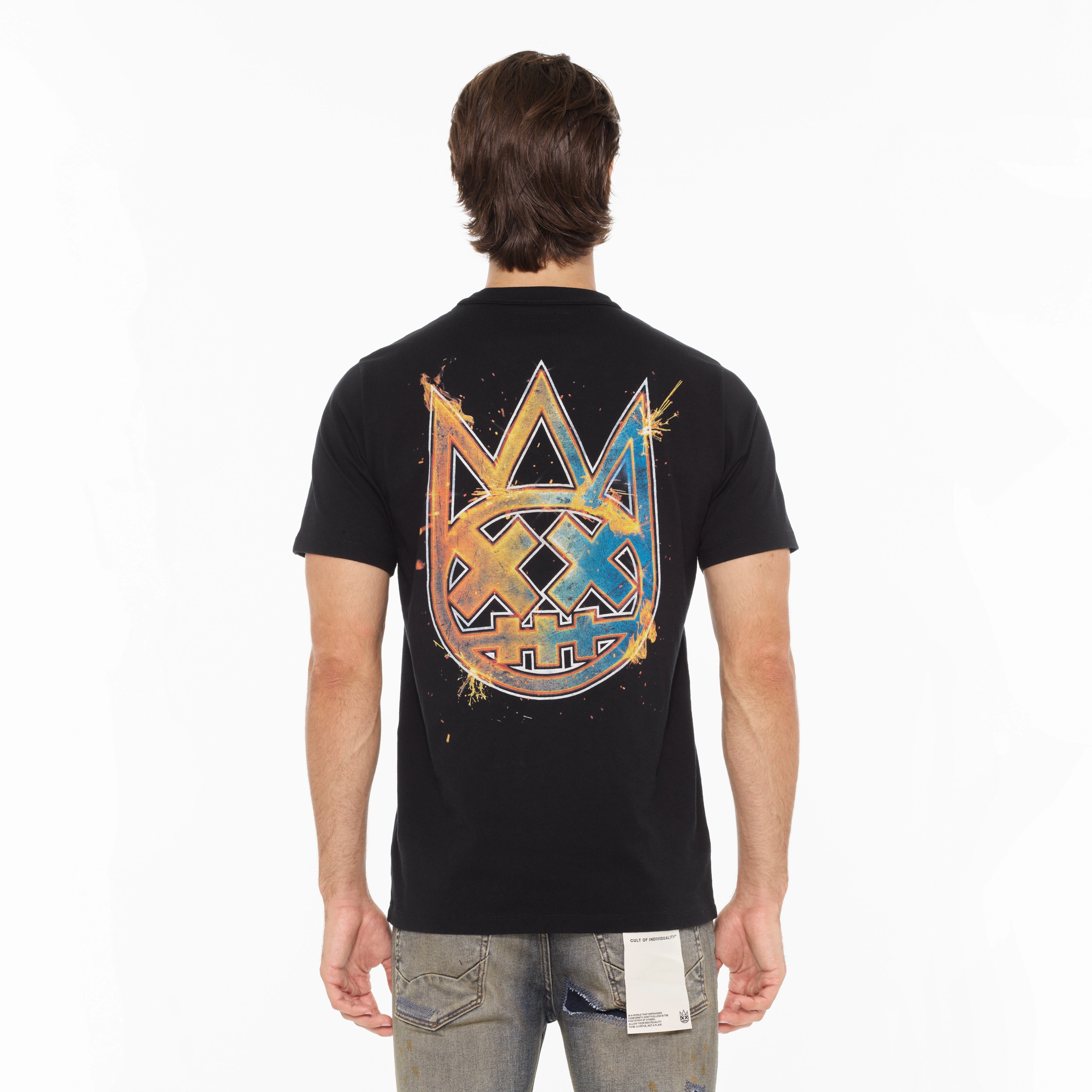 Cult's Heavyweight Short Sleeve Crew Neck Tee "Steel Forged Logo" in Black MoistureControlFibers City Smart