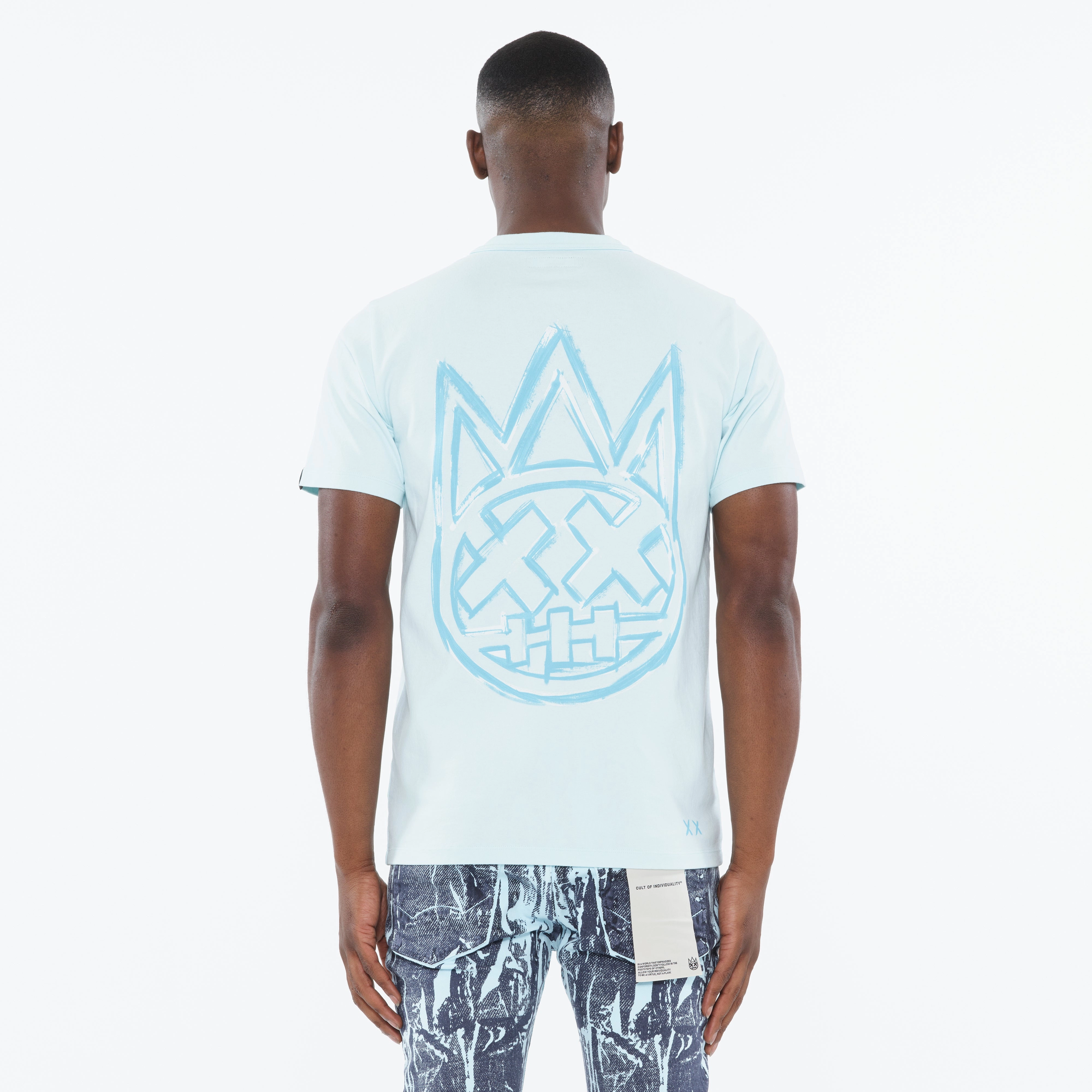 Cult's Heavyweight Short Sleeve Crew Neck Tee "Stroke" in Powder Blue Active Design Wear