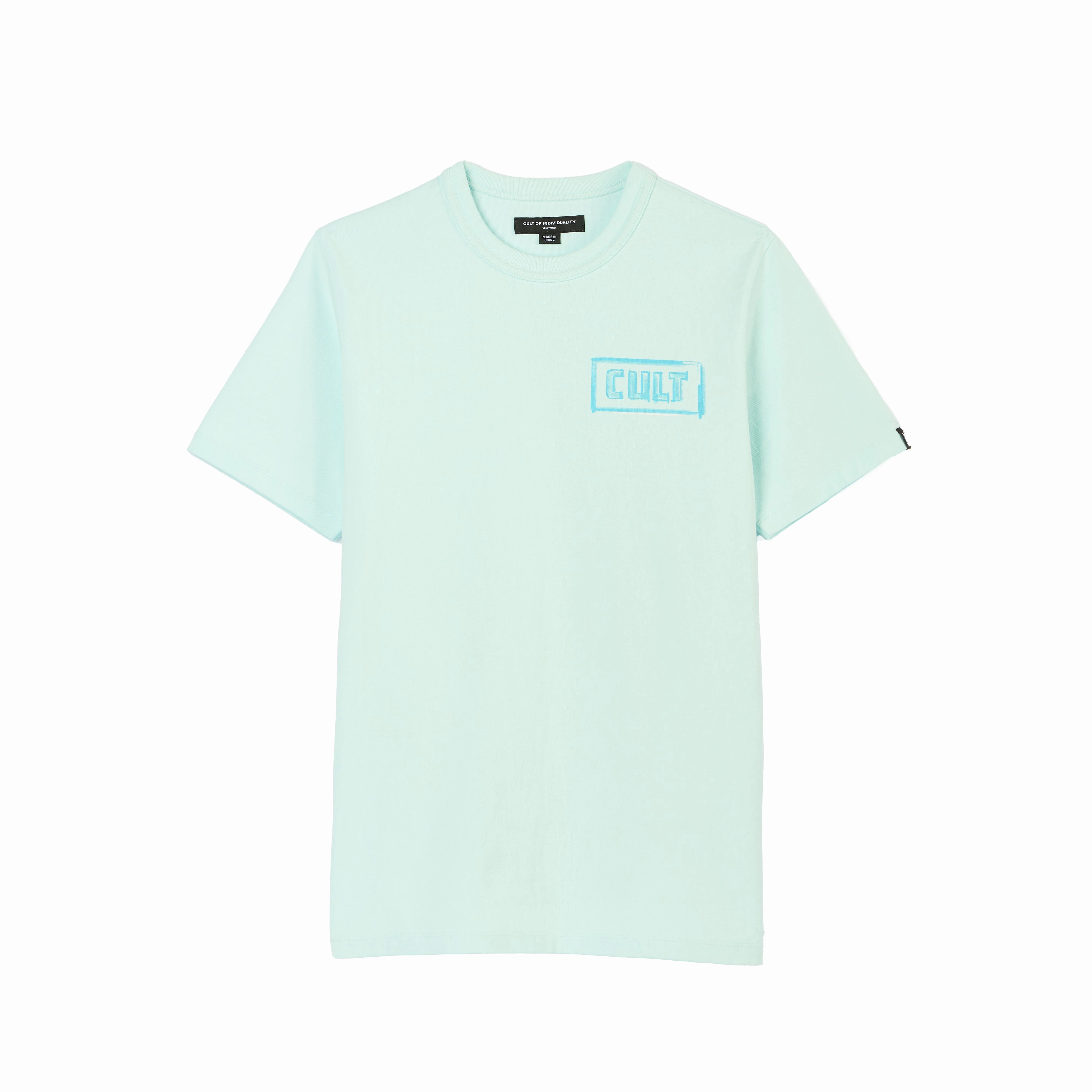 Cult's Heavyweight Short Sleeve Crew Neck Tee "Stroke" in Powder Blue Moisture Wicking Technology