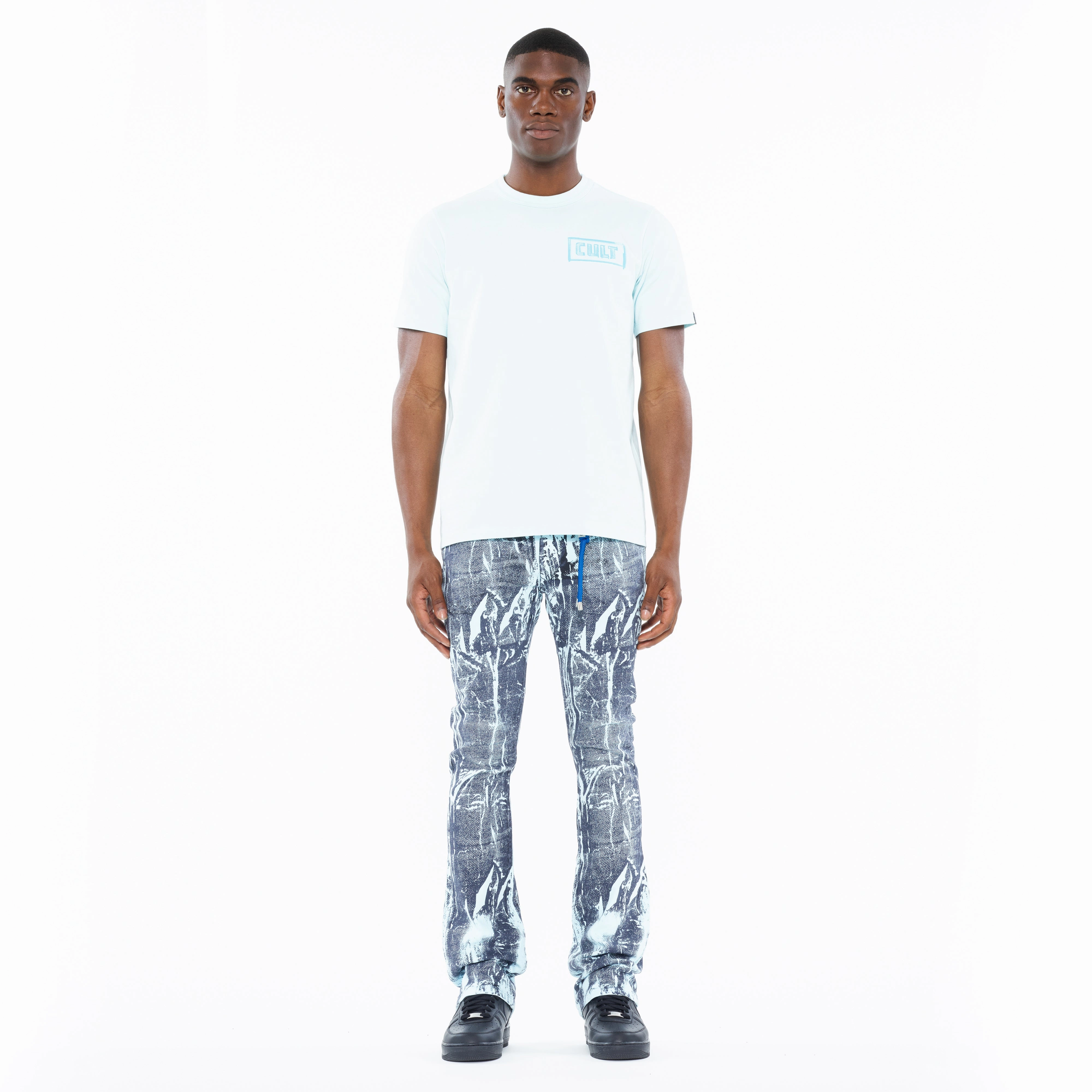 Cult's Heavyweight Short Sleeve Crew Neck Tee "Stroke" in Powder Blue Versatile Wearable Comfy Stretch