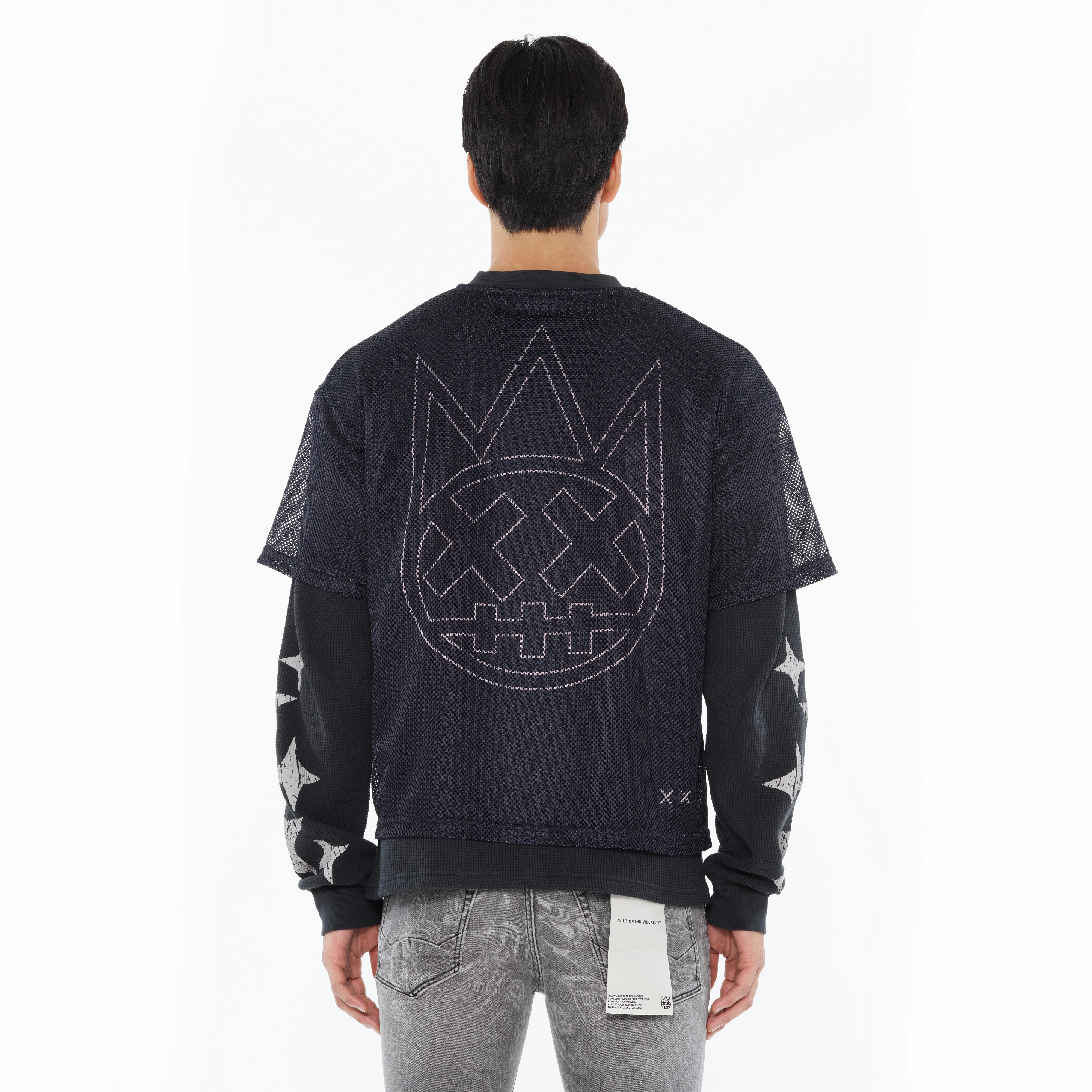 Cult's Long Sleeve Thermal With Mesh Shirt in Steel Long Lasting Color Sporty Stretch Fit