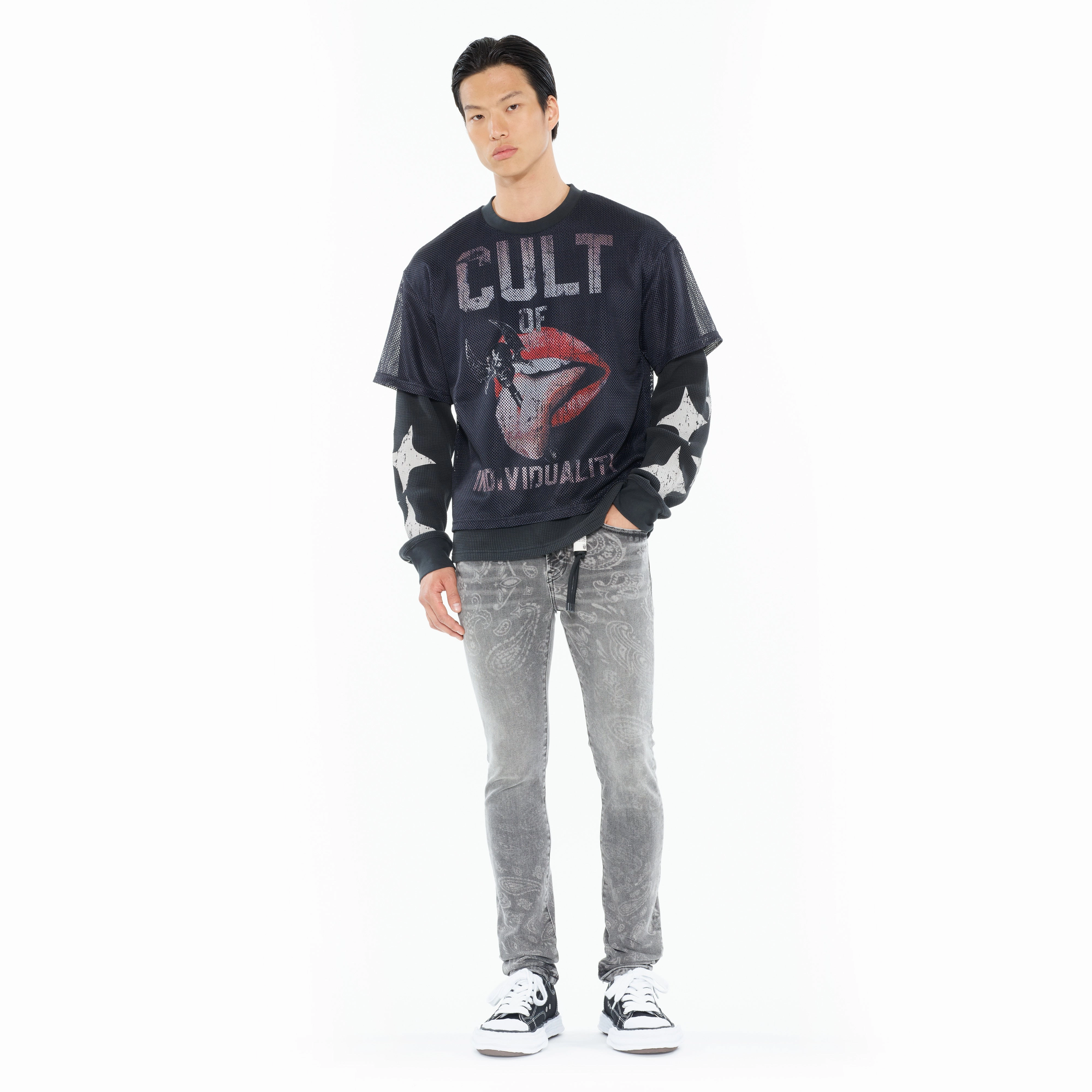 thermal Sporty Top Cult's Long Sleeve Thermal With Mesh Shirt in Steel