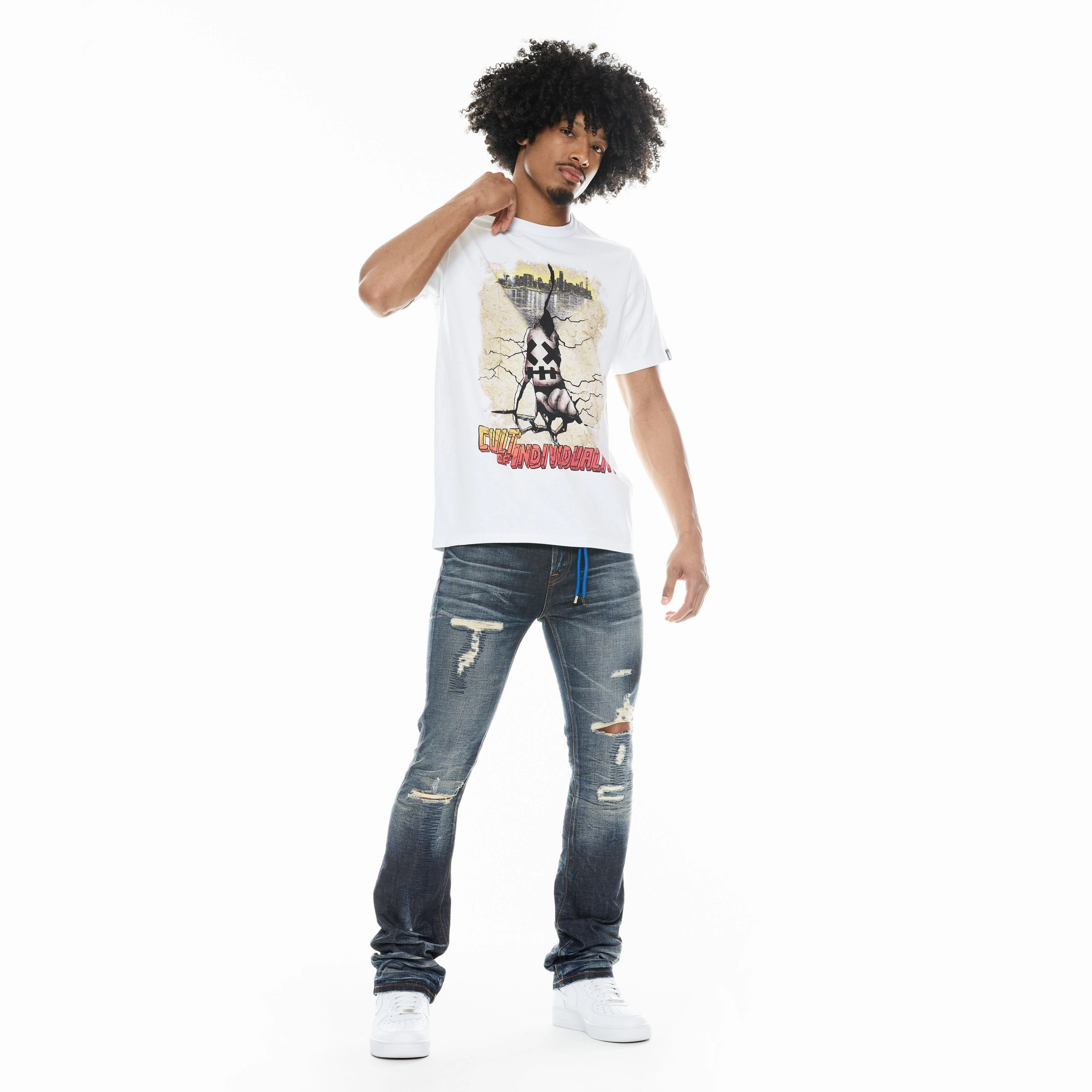 Cult's Short Sleeve Crew Neck Tee "Cracked Wall" in White Active Comfort Style Everyday Style Trend