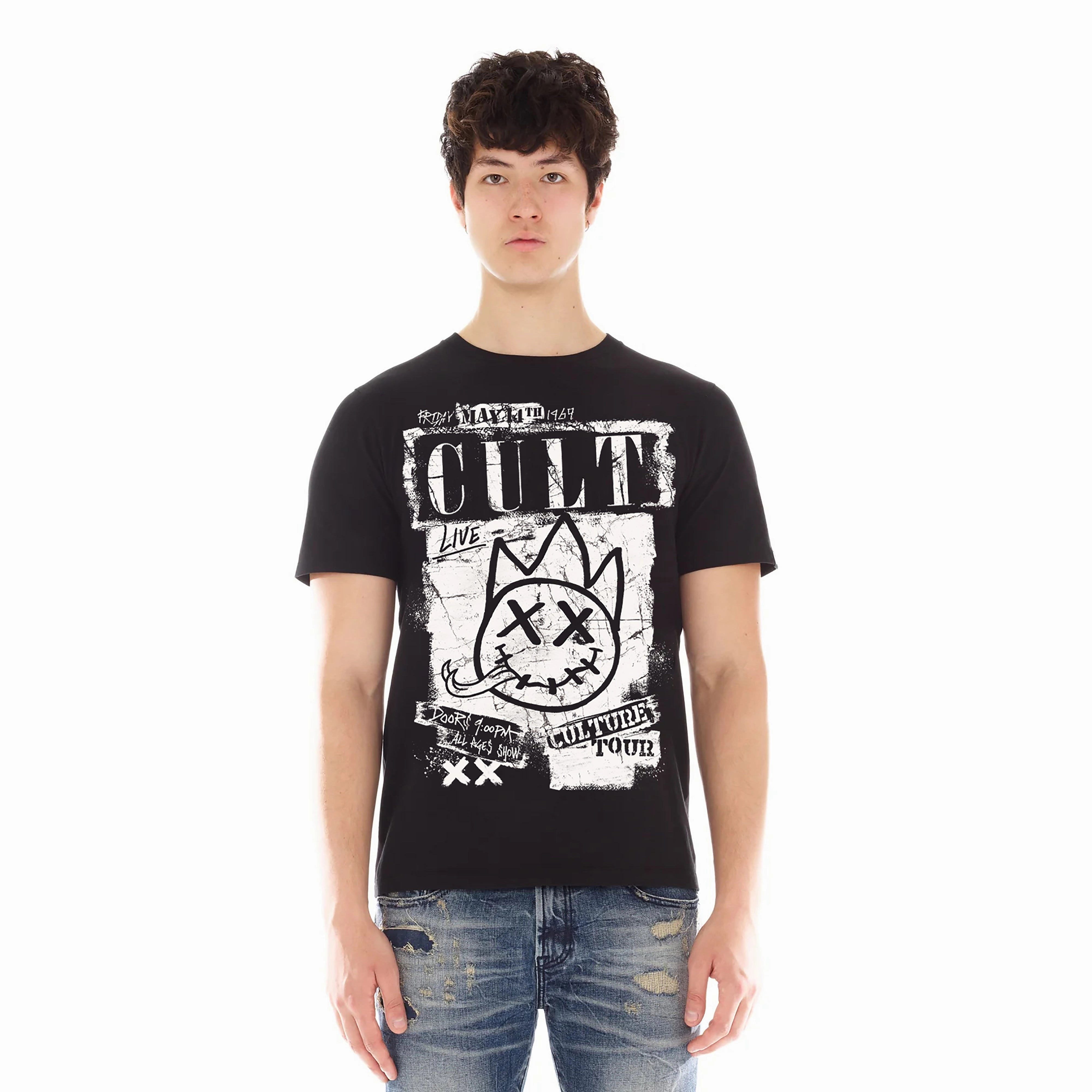 Soft Feel Wedding Cult's Short Sleeve Crew Neck Tee "Cult Tour" in Black