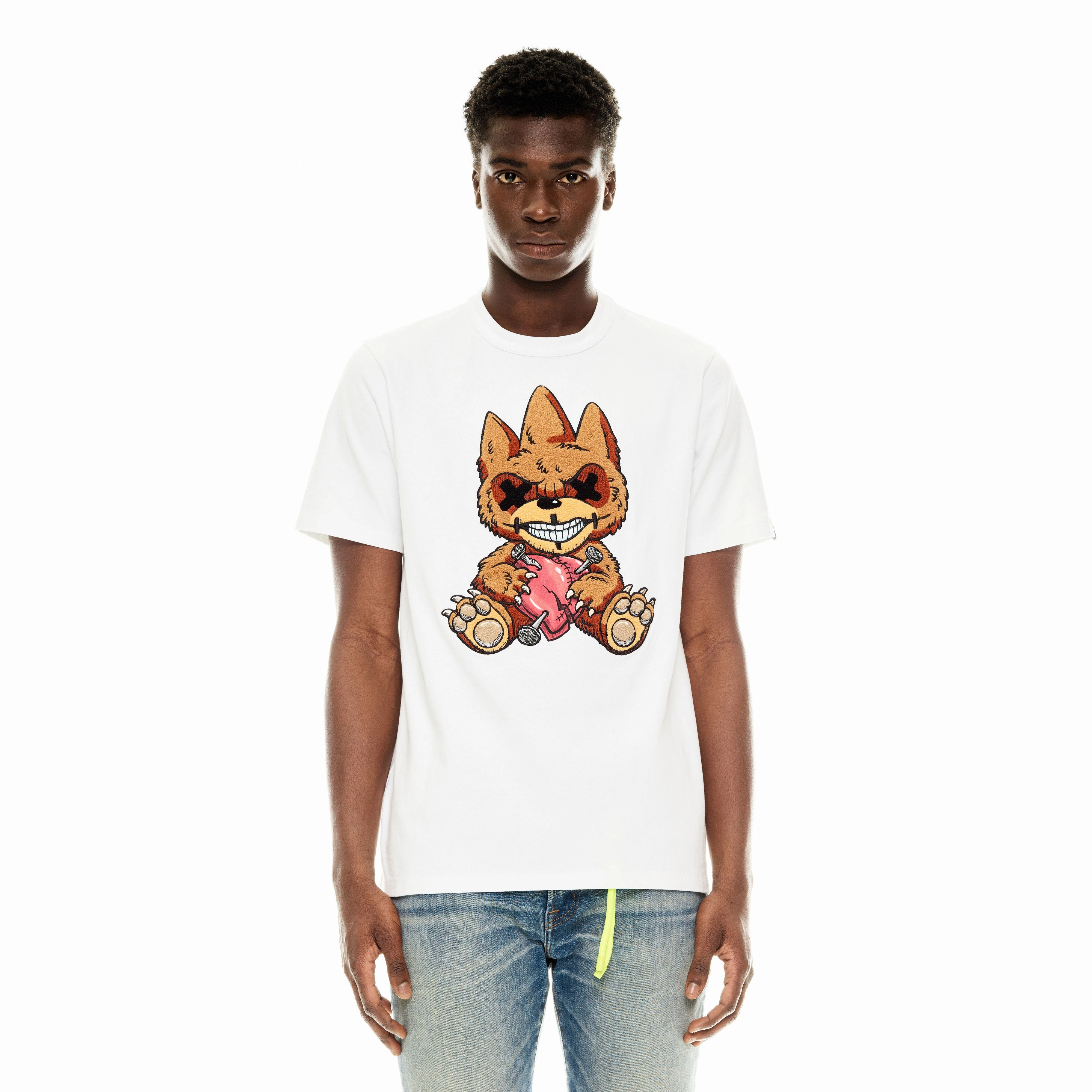 Cult's Short Sleeve Crew Neck Tee "Heart Broken" in White Gym workout