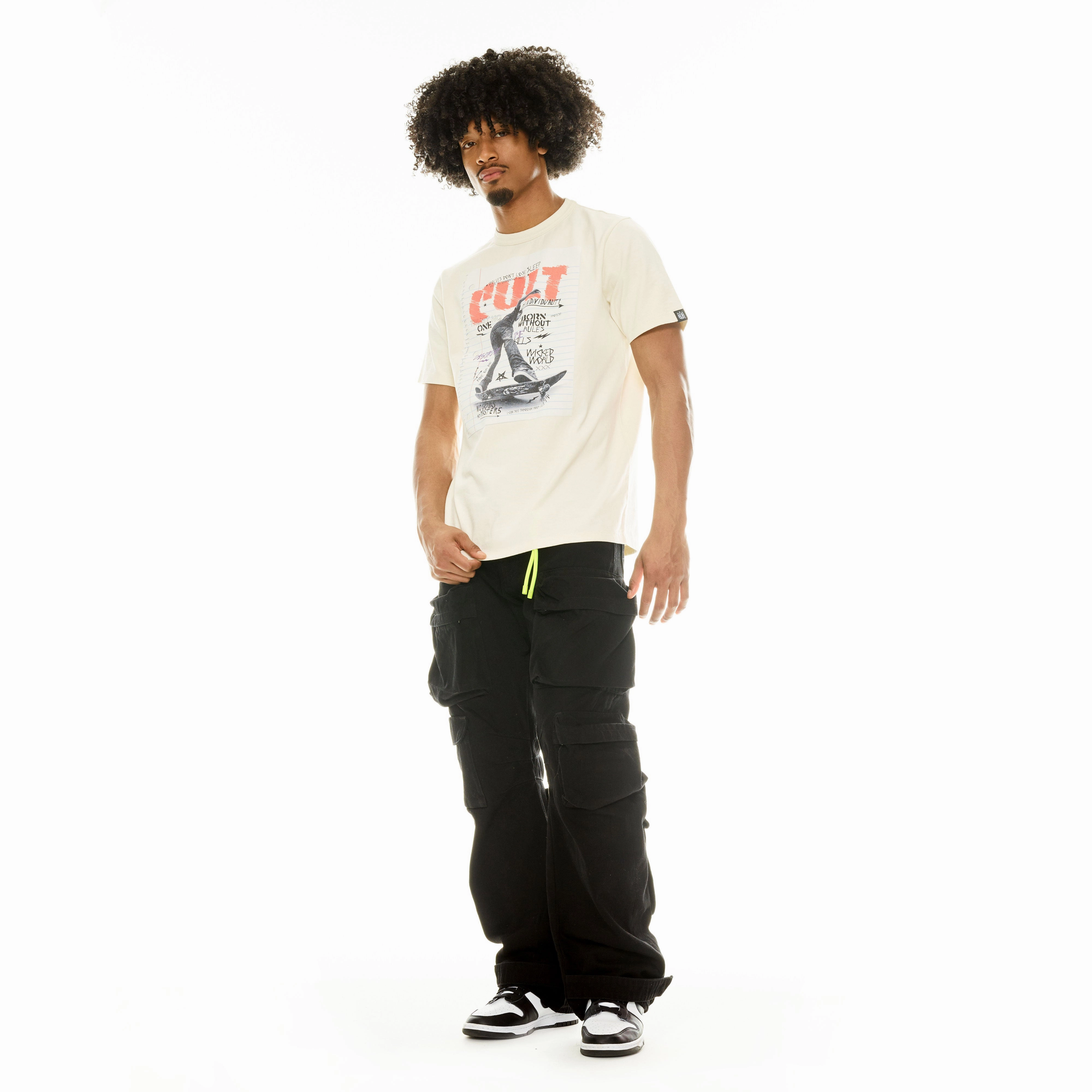 Cult's Short Sleeve Crew Neck Tee "LSD" in Winter White Seamless Edging casual outing