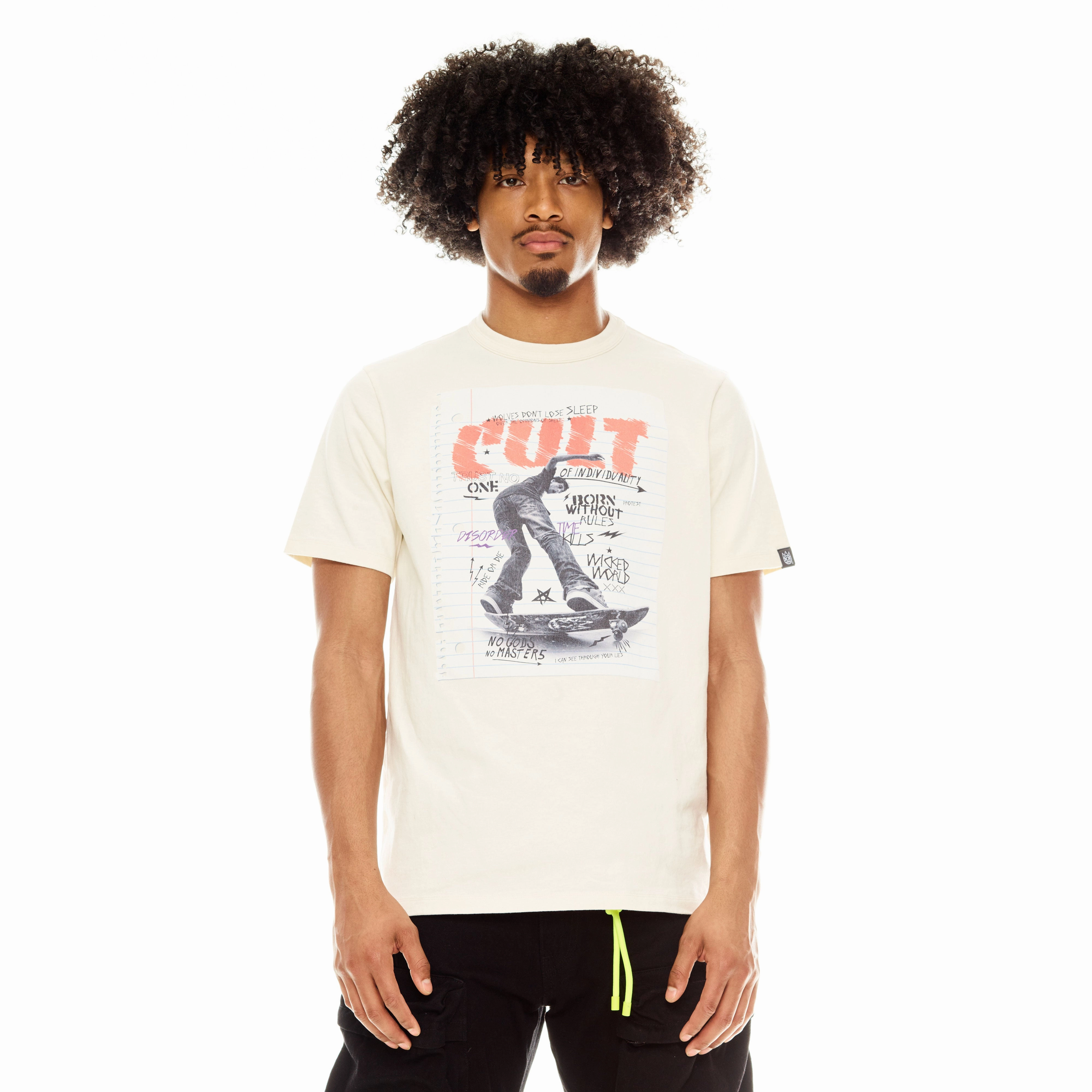 Comfy Apparel Trendy Cult's Short Sleeve Crew Neck Tee "LSD" in Winter White