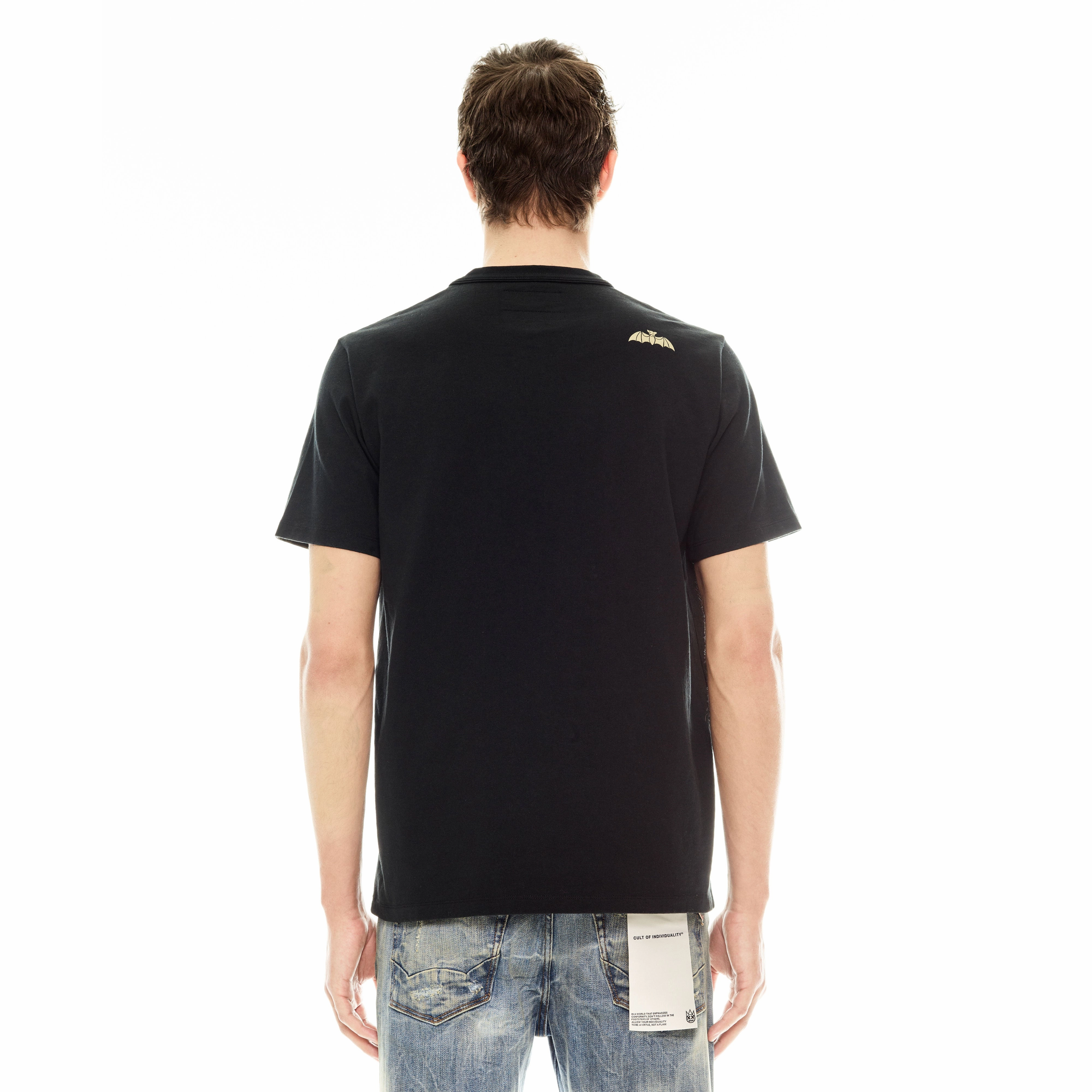 Daily Comfort Style Casual Wear Cult's Short Sleeve Crew Neck Tee "Lucky Bastard" in Black