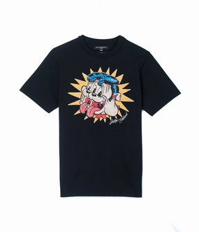 Cult's Short Sleeve Crew Neck Tee "Lucky Bastard" in Black Sporty Stretch Fit Non Shrink Material