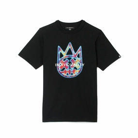 Cult's Short Sleeve Crew Neck Tee "Tye Dye Shimuchan Logo" in Pirate Black City Fashion Look