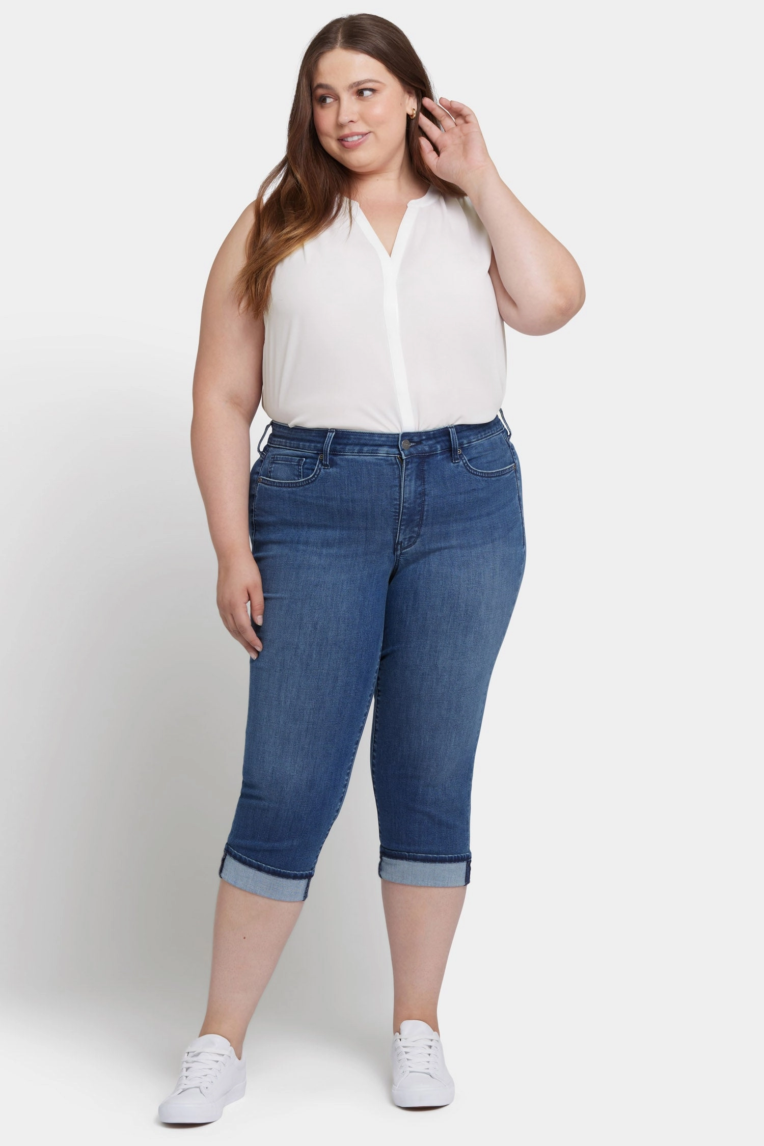 Shopping Day Slim Marilyn Straight Crop Jeans In Plus Size - Blue Ridge