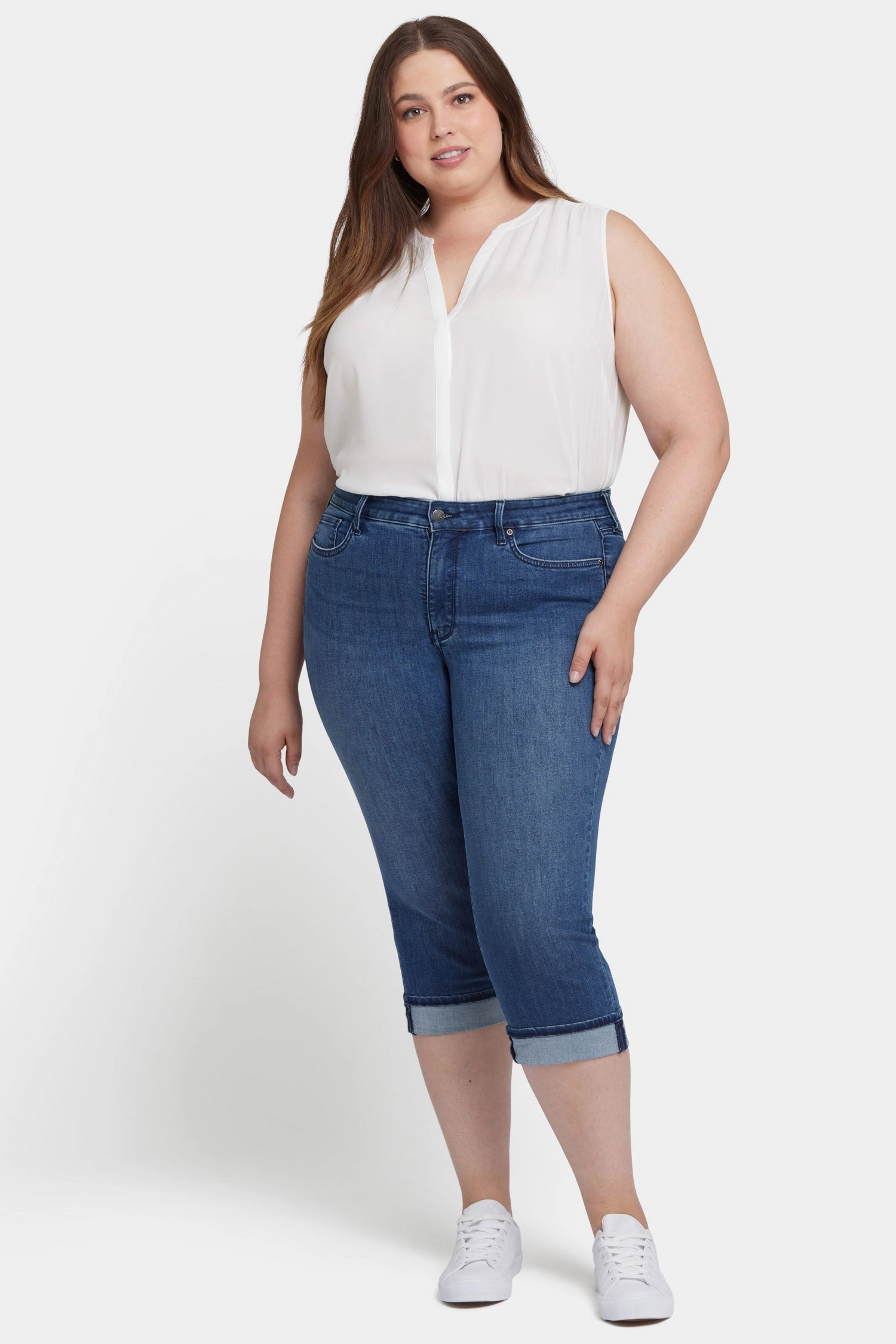 Marilyn Straight Crop Jeans In Plus Size - Blue Ridge Simple Match