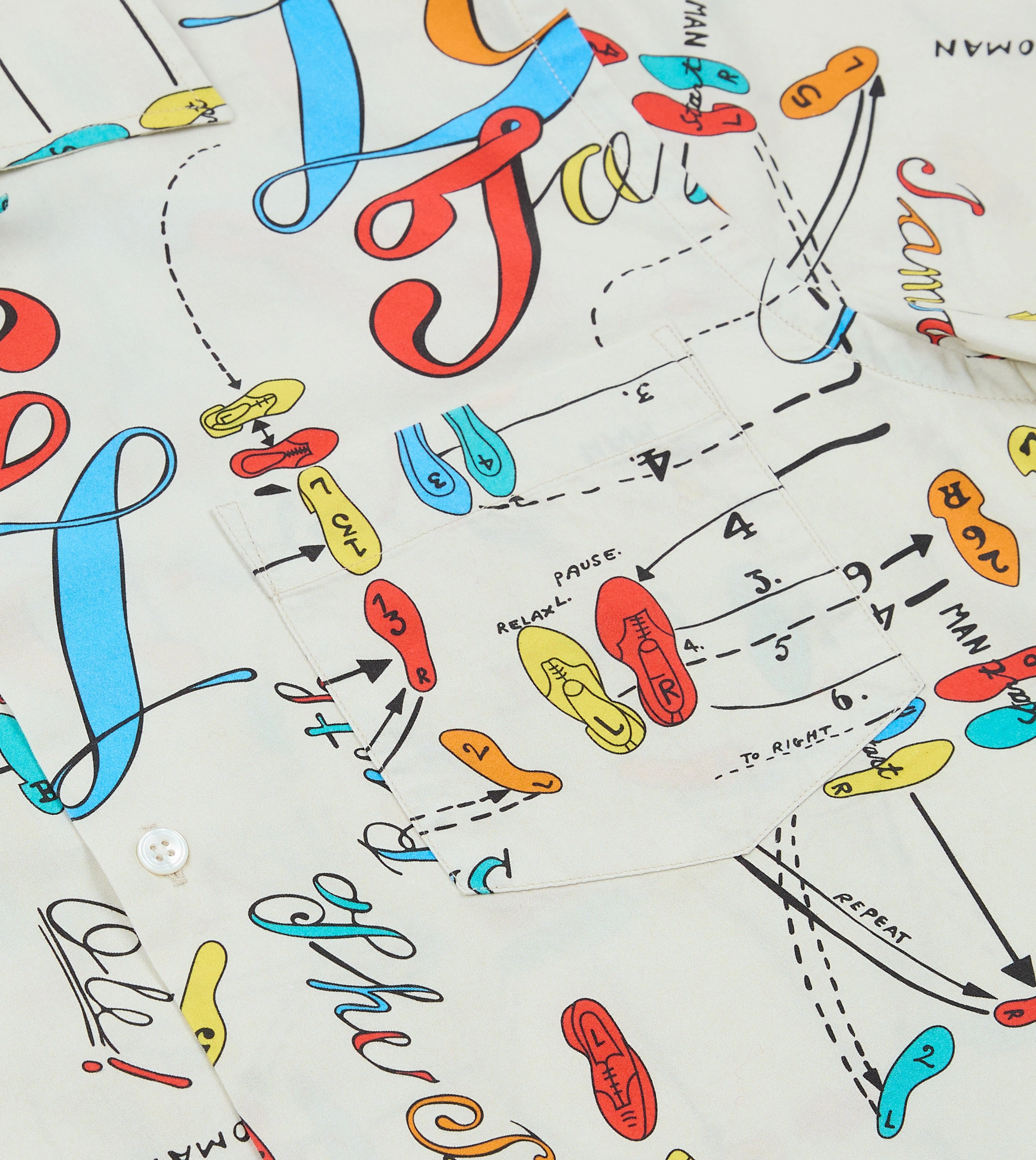 Hypoallergenic Lining Dance Steps Print Cotton Camp Collar Short Sleeve Shirt