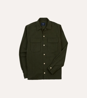 Multi Functional Pockets Dark Green Wool Two-Pocket Camp Collar Work Shirt