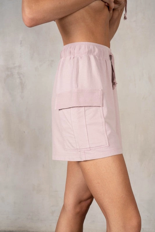 Roll Resistant Waist Tactile Feedback Loops Cotton Modal Terry Cargo Pocket Shorts