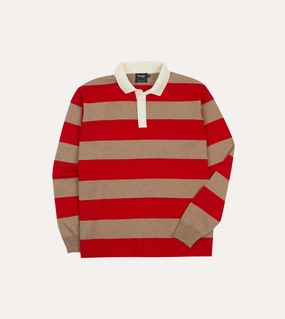 Red and Tan Block Stripe Knitted Rugby Shirt Trendy designs Cooling Core Technology