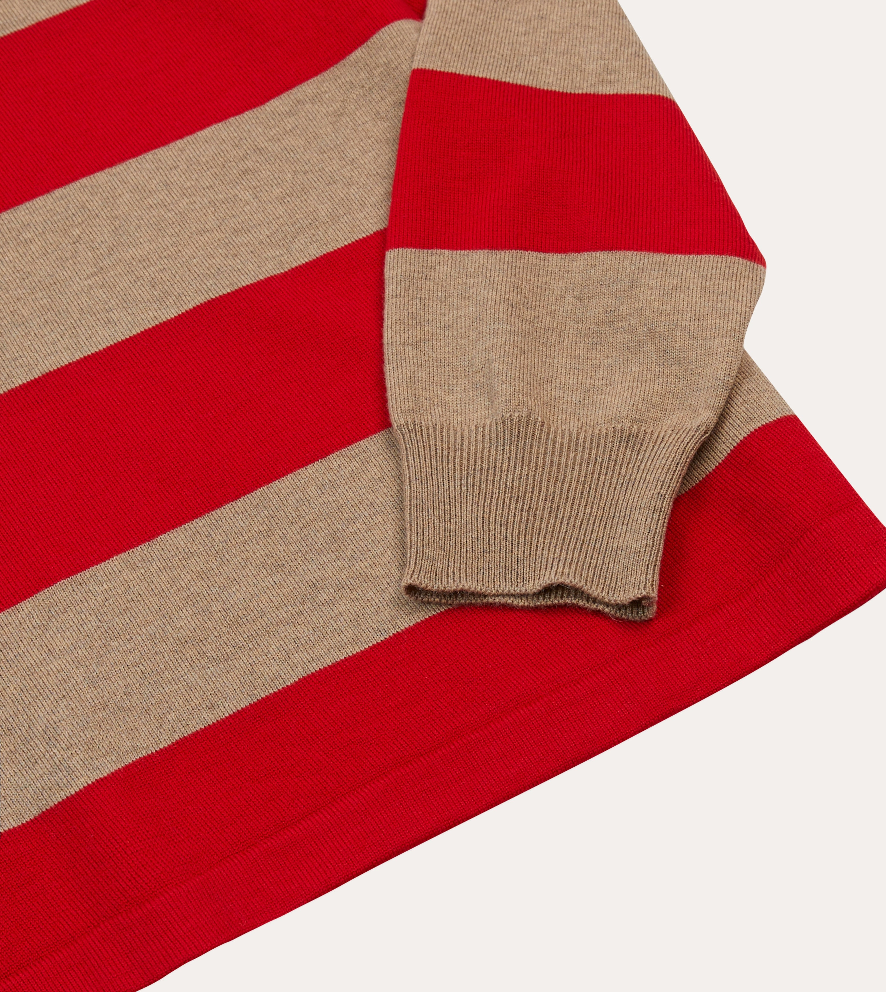 Timeless elegance BBQ Party Red and Tan Block Stripe Knitted Rugby Shirt