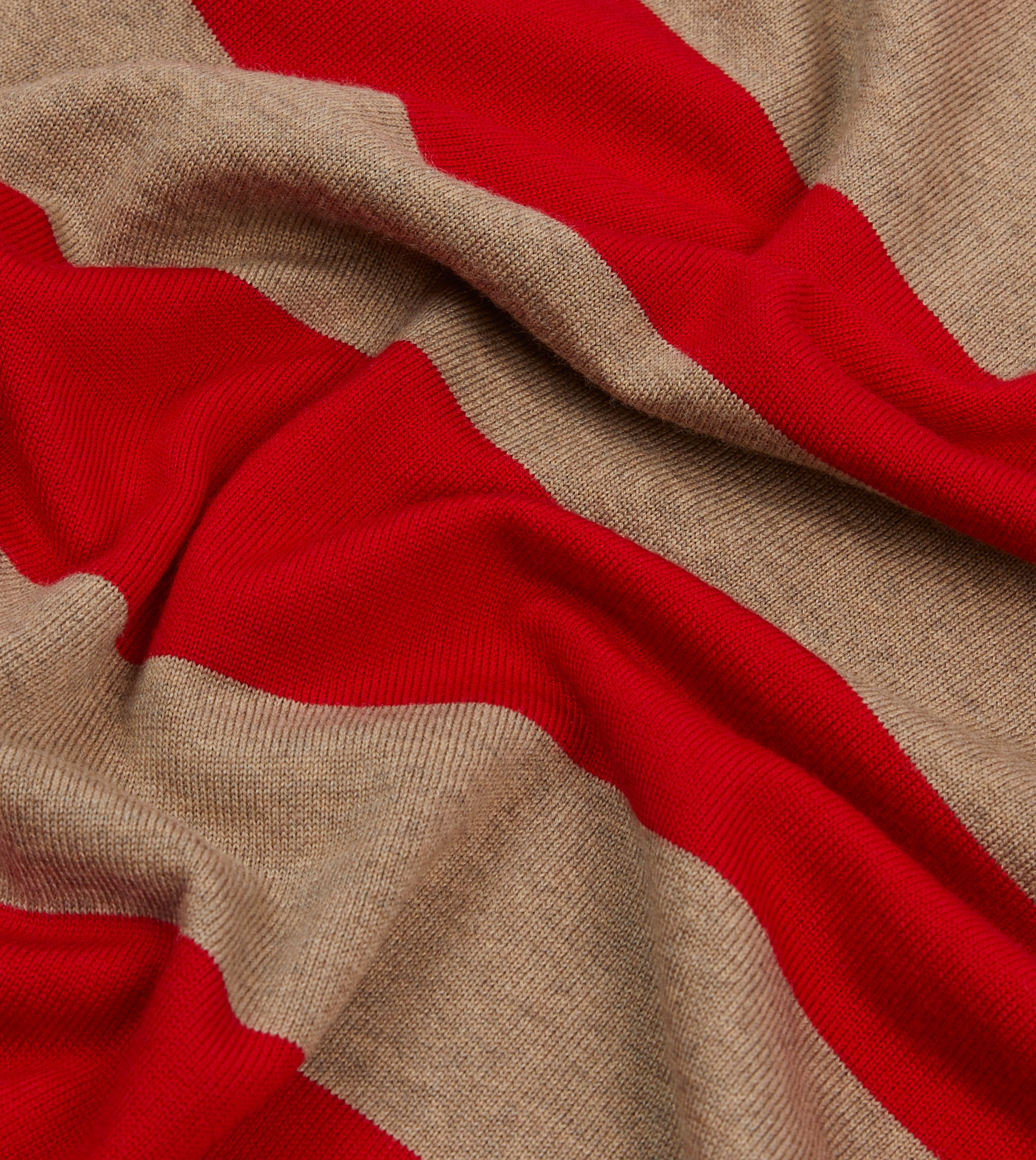 Holiday Style Red and Tan Block Stripe Knitted Rugby Shirt