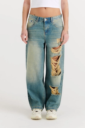 Sanded Seam Comfort Distressed Goliath Jean Green