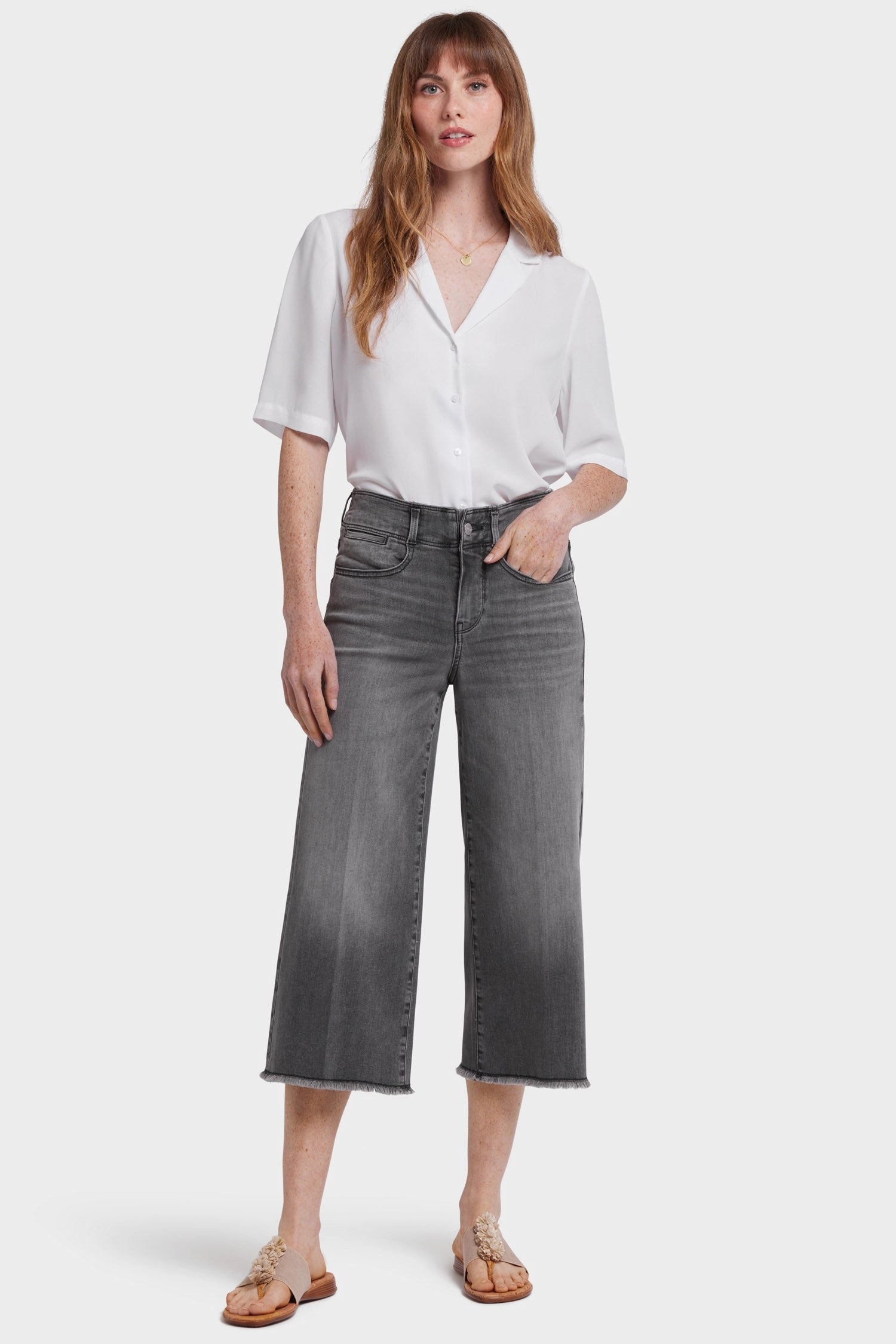 Brigitte Wide Leg Capri Jeans - Frontera Bluffs Clean Detail