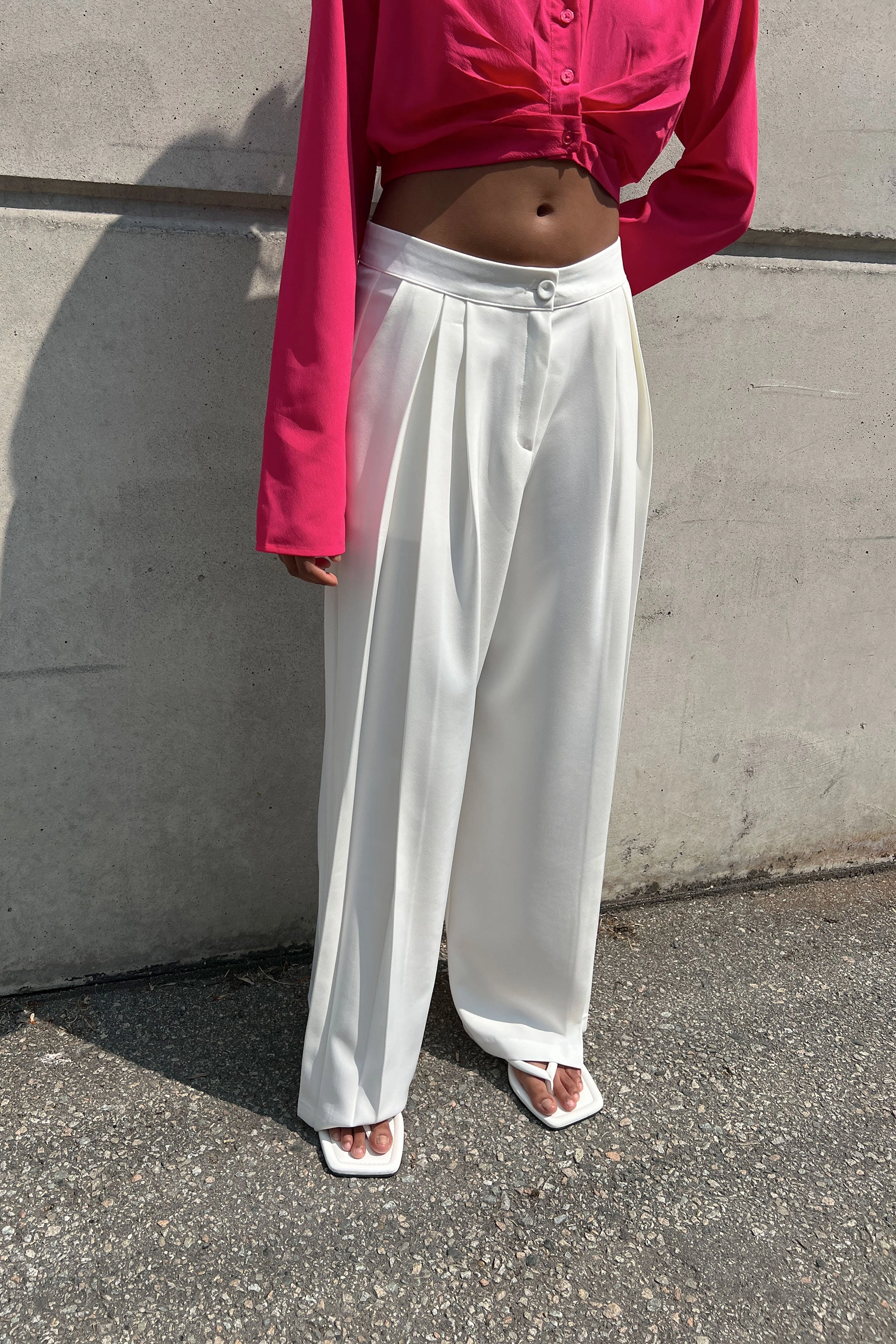 DOUBLE PLEATED WIDE LEG PANT Linen blend
