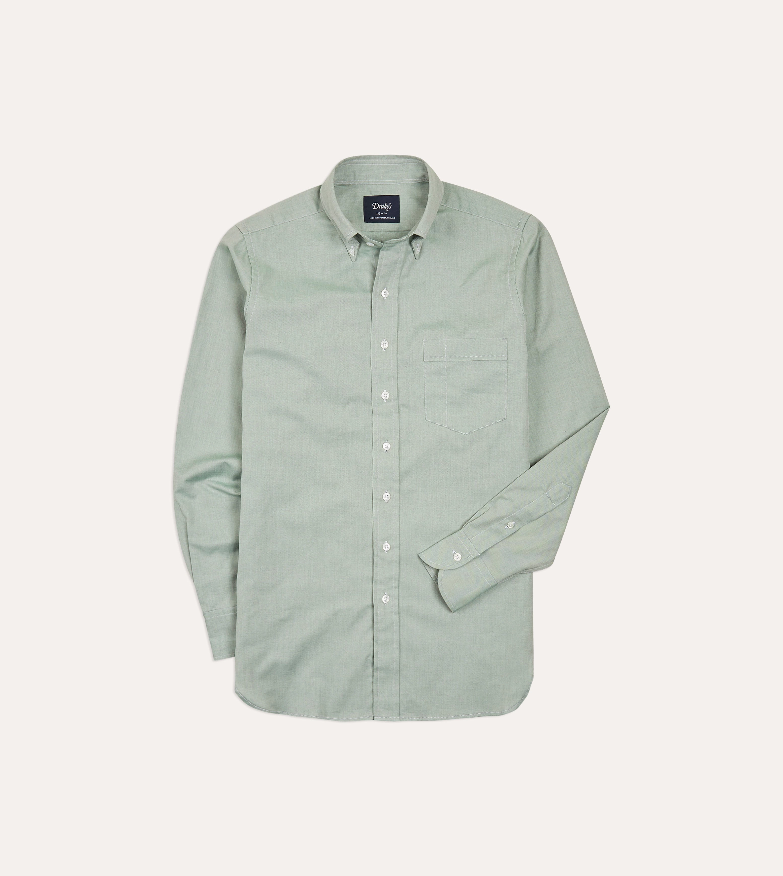 Green Pinpoint Oxford Cotton Cloth Button-Down Shirt Anti Static Fabric