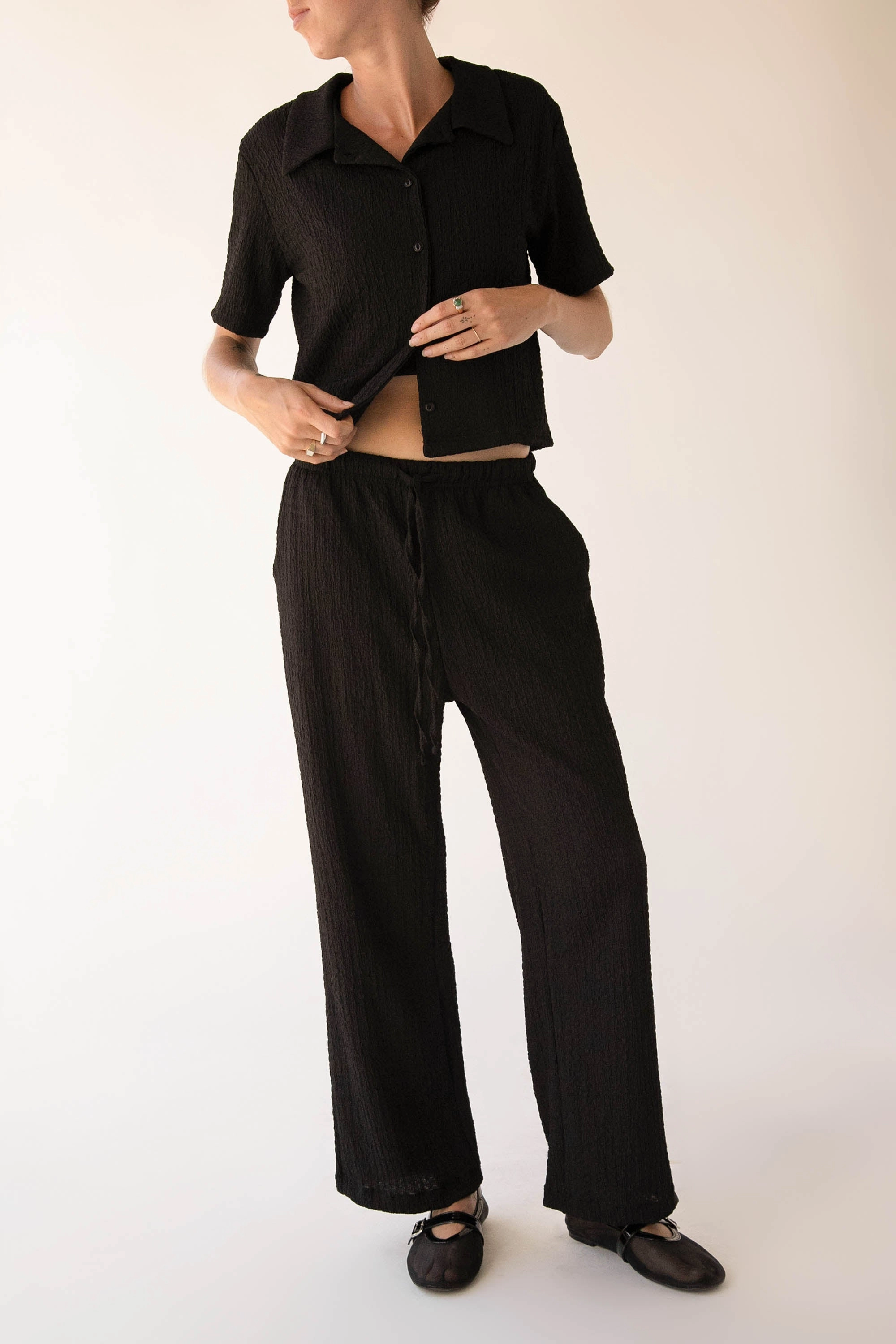 DRAWSTRING CRINKLE PANT AntiSlipWaistband Casual Chic Look
