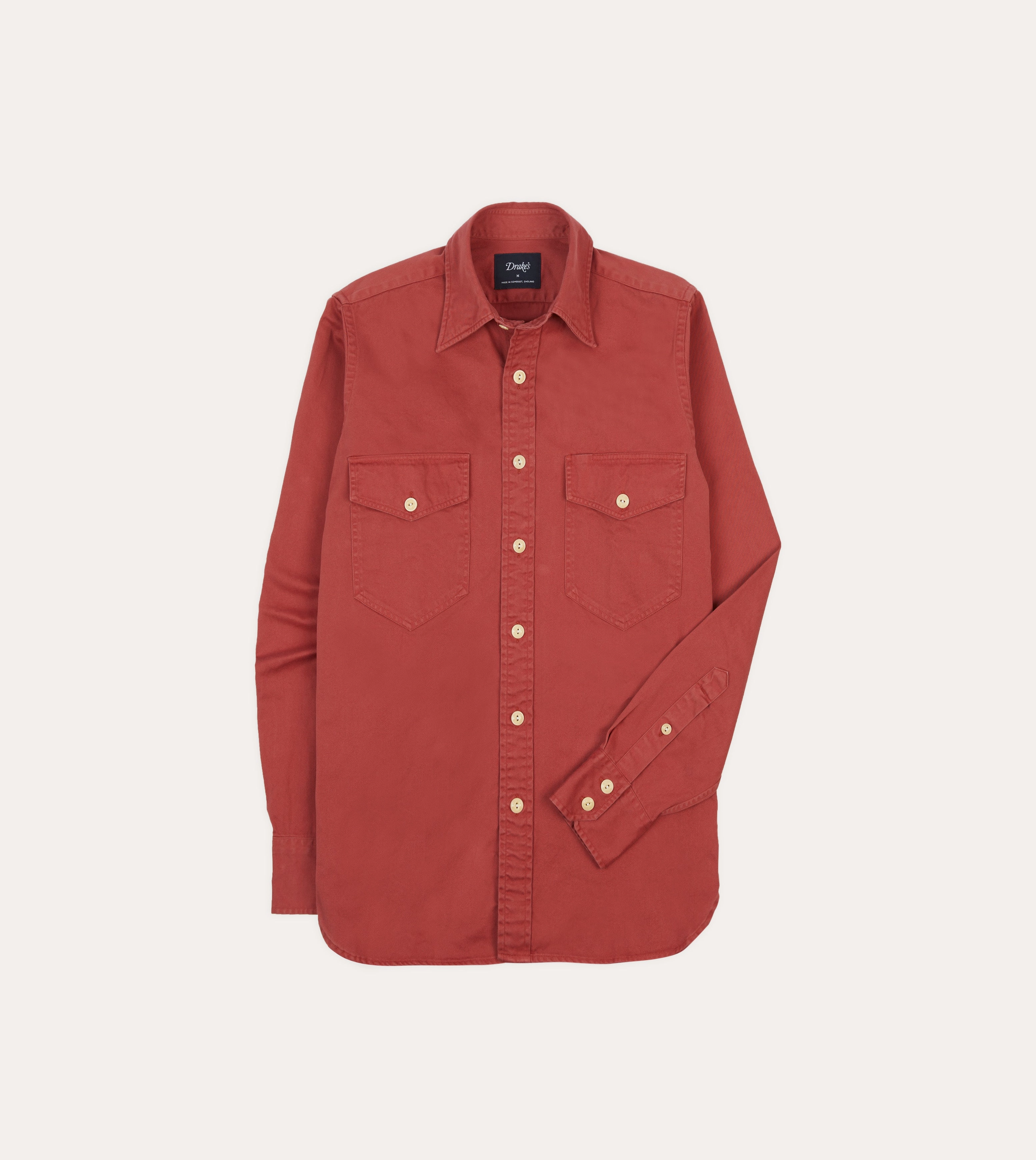 Red Cotton Long Point Collar Work Shirt Wardrobe Must-Have