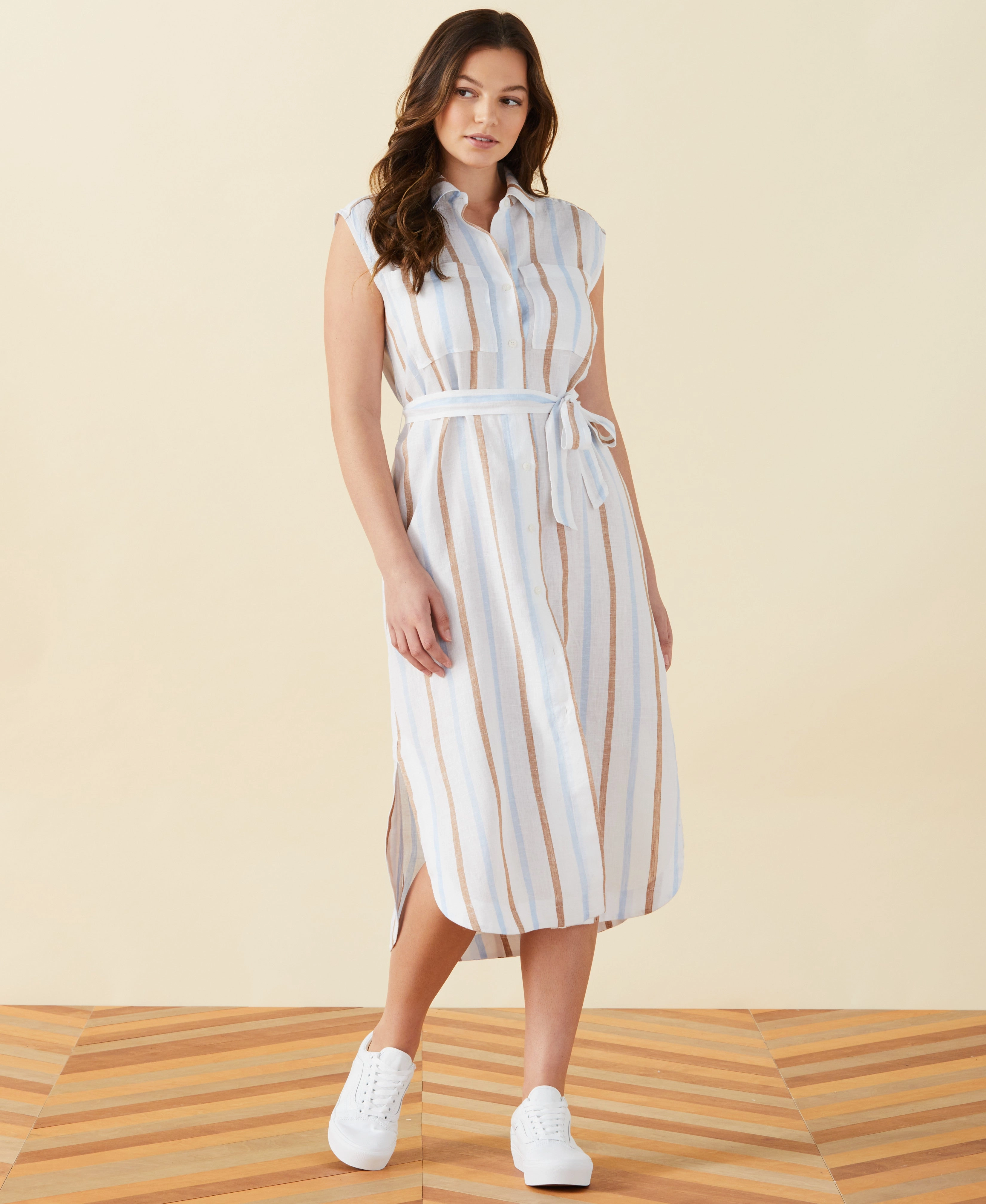 Stripe Linen Shirtdress Comfy Performance