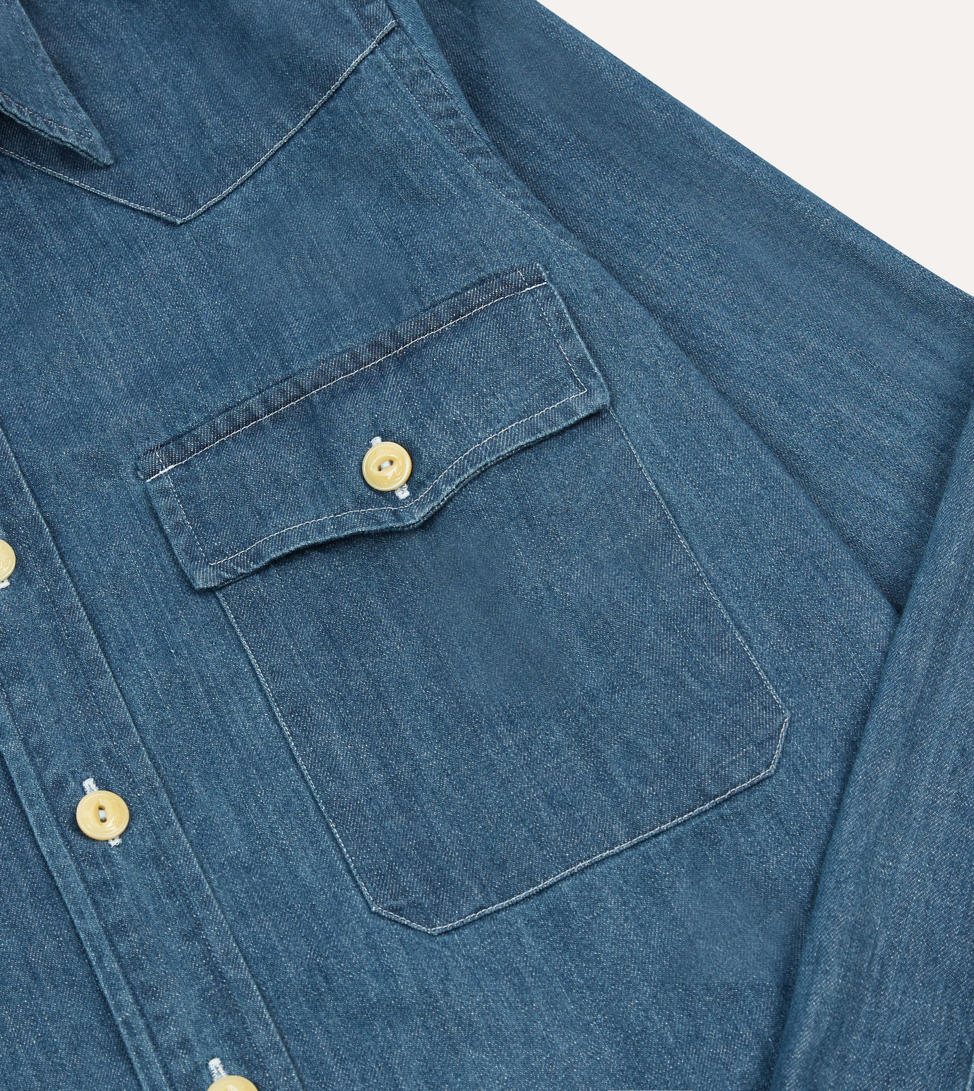 Stone Wash Denim Two-Pocket Western Shirt Flexible Knit