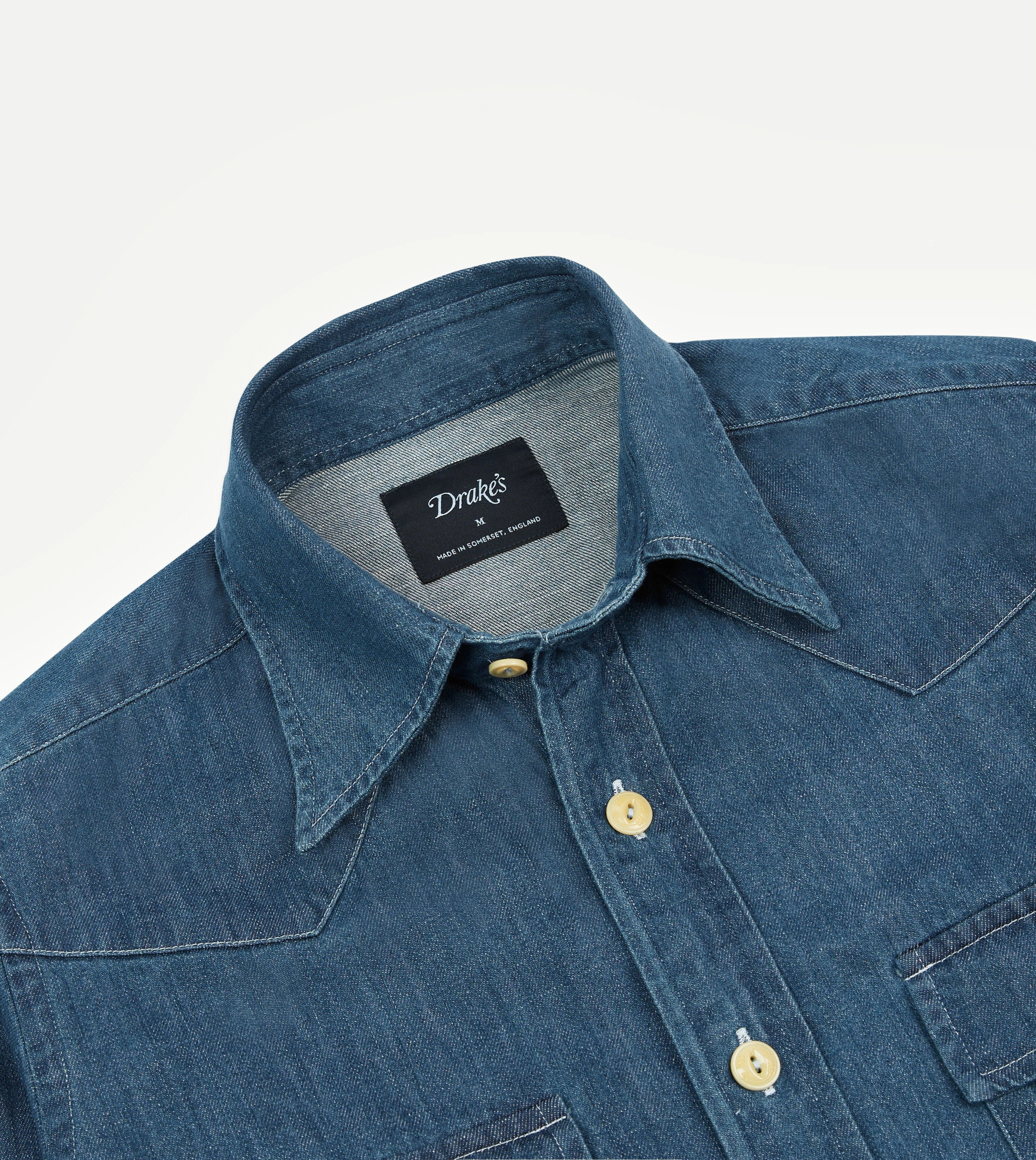 Stone Wash Denim Two-Pocket Western Shirt Casual Fit