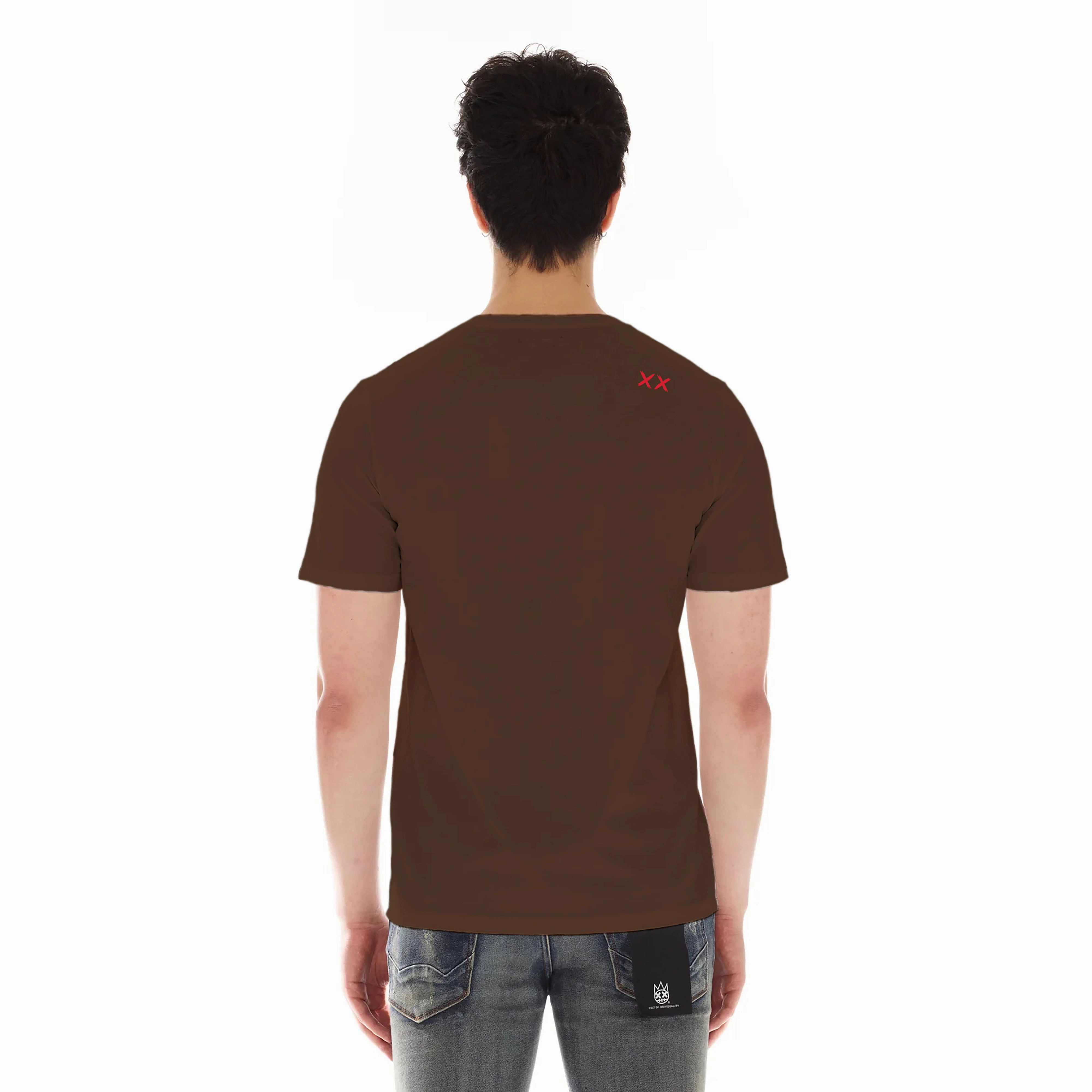 Comfortable and stylish Soft and Cozy Cult's Short Sleeve Crew Neck Tee "Zany Face" in Brown