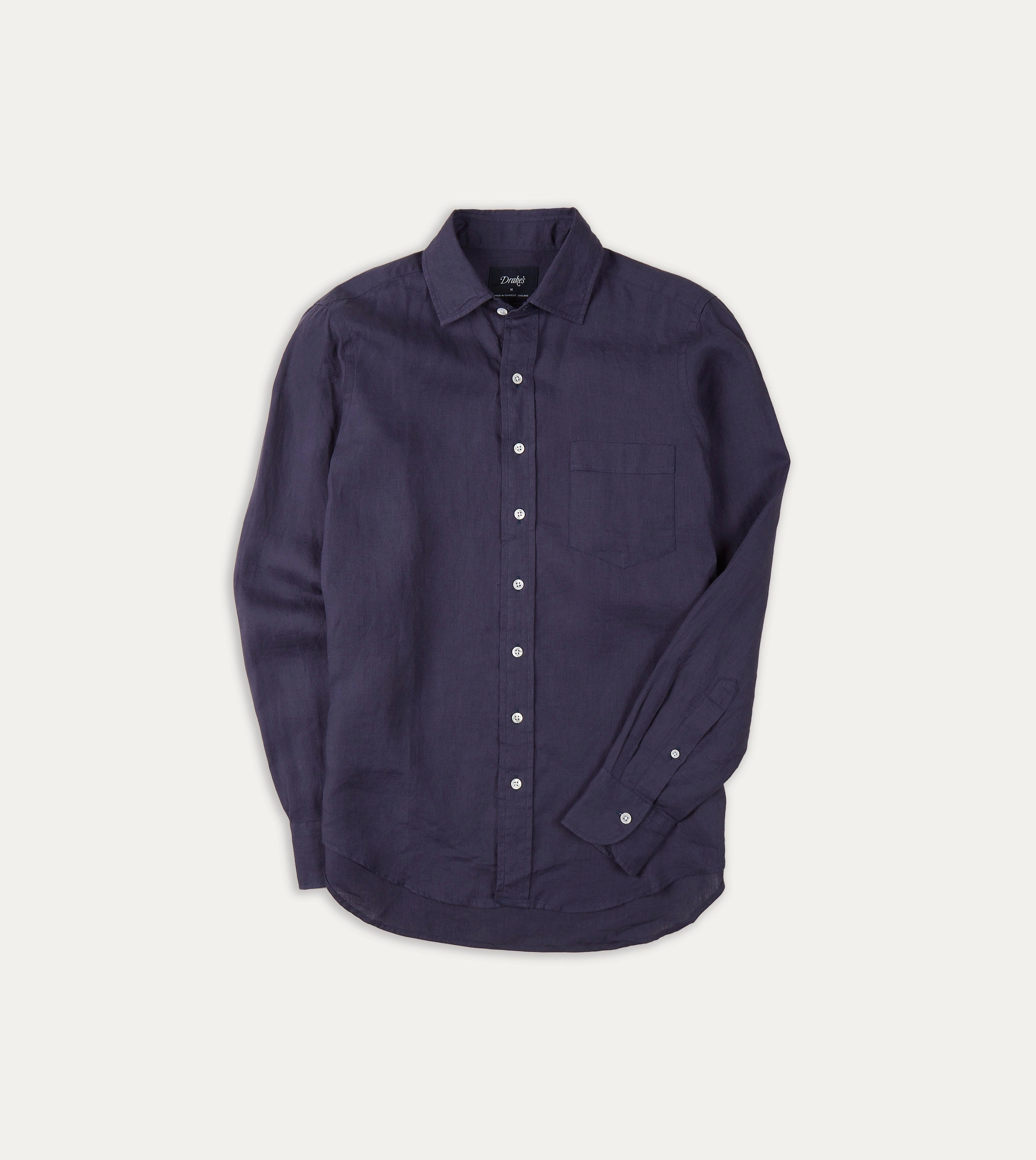 Fitted Shape Washed Navy Linen Spread Collar Shirt
