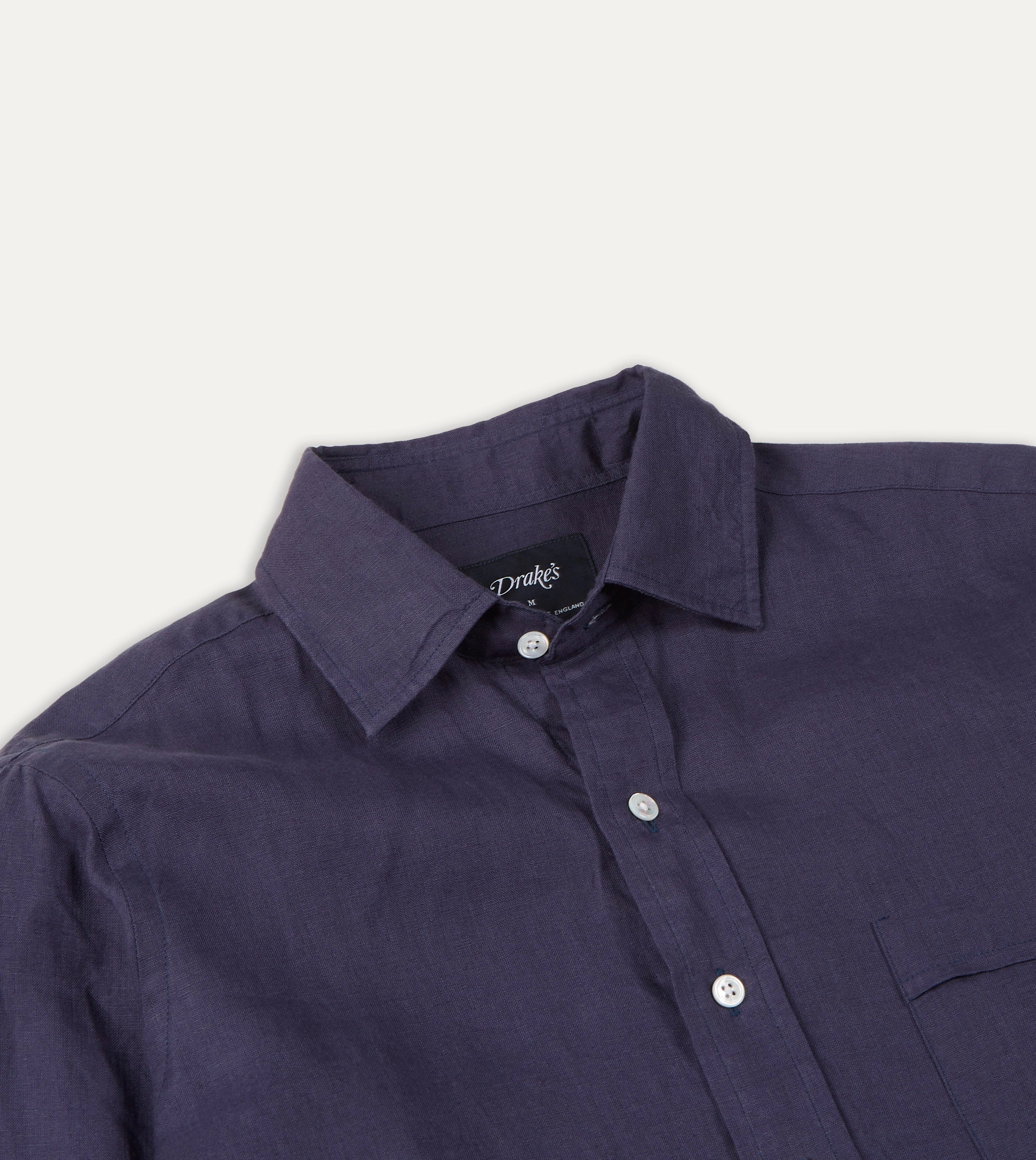 Washed Navy Linen Spread Collar Shirt All-Weather Ready