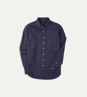 Fitted Shape Washed Navy Linen Spread Collar Shirt