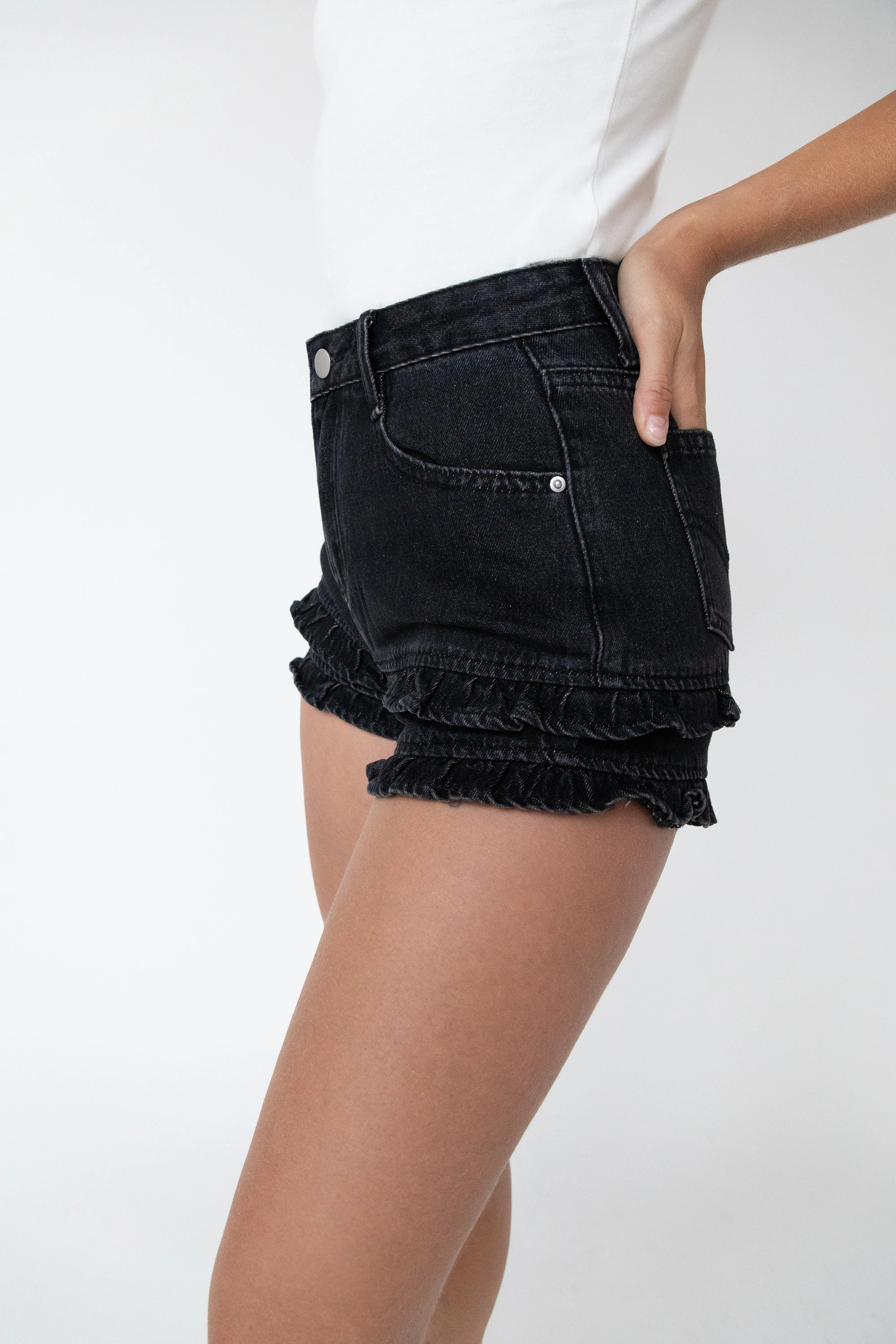 RUFFLE DENIM SHORT AbrasionResistant Summer Vibe