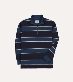 Drake's by A. Levine Navy Stripe Cotton Quarter Zip Rugby Shirt Non Chafe Seams Interview Ready