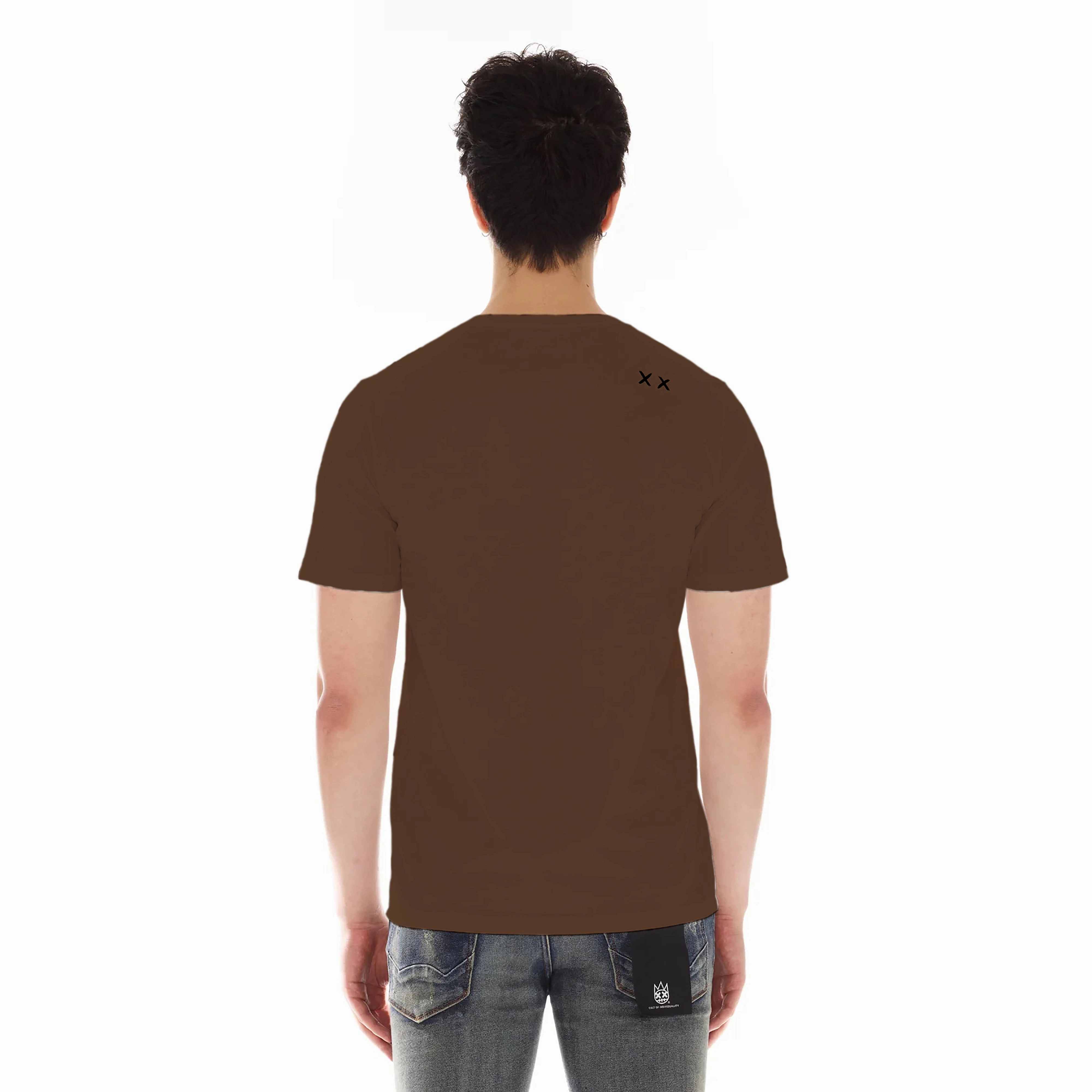 Cult's Short Sleeve Crew Neck Tee "Cult Tour" in Brown Layered Look Wear Printed design
