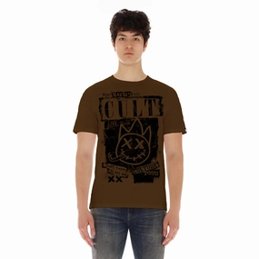 Sleek Waist Comfy Layer Wear Cult's Short Sleeve Crew Neck Tee "Cult Tour" in Brown