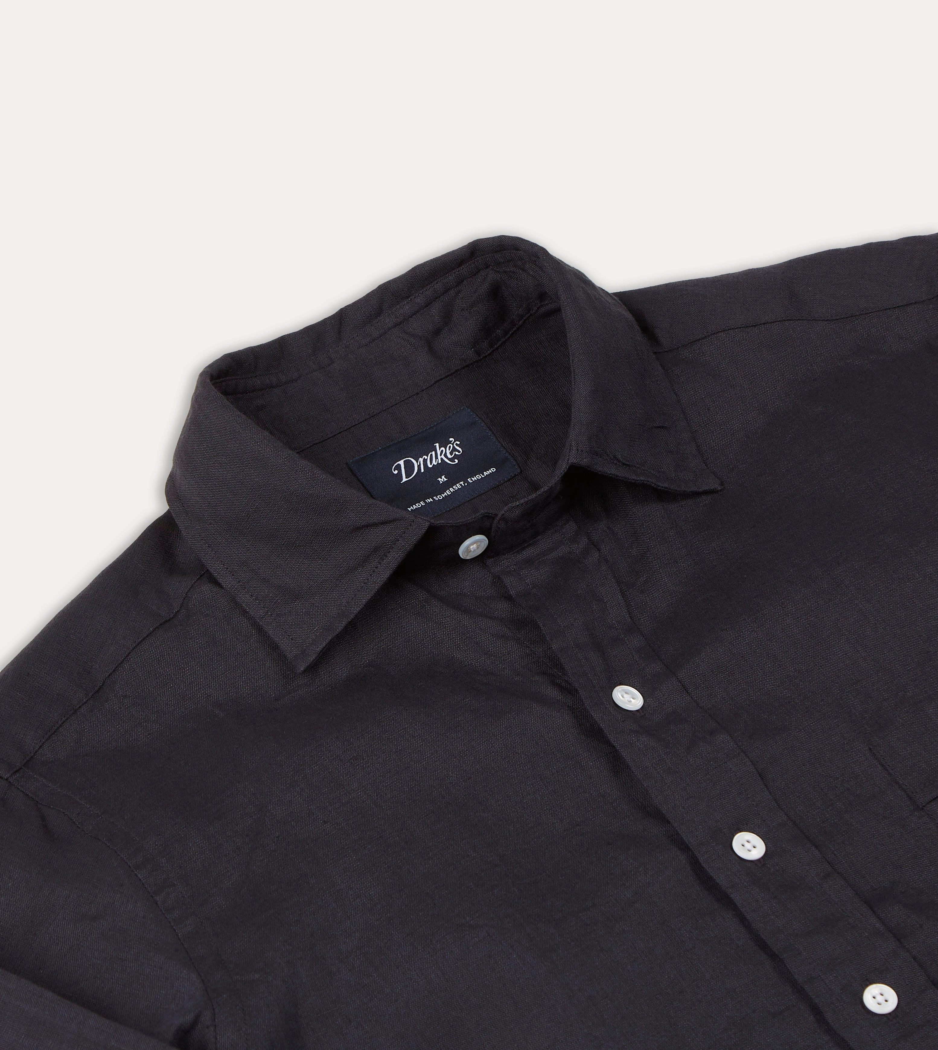 Seamless Side Panels Dark Navy Linen Spread Collar Shirt