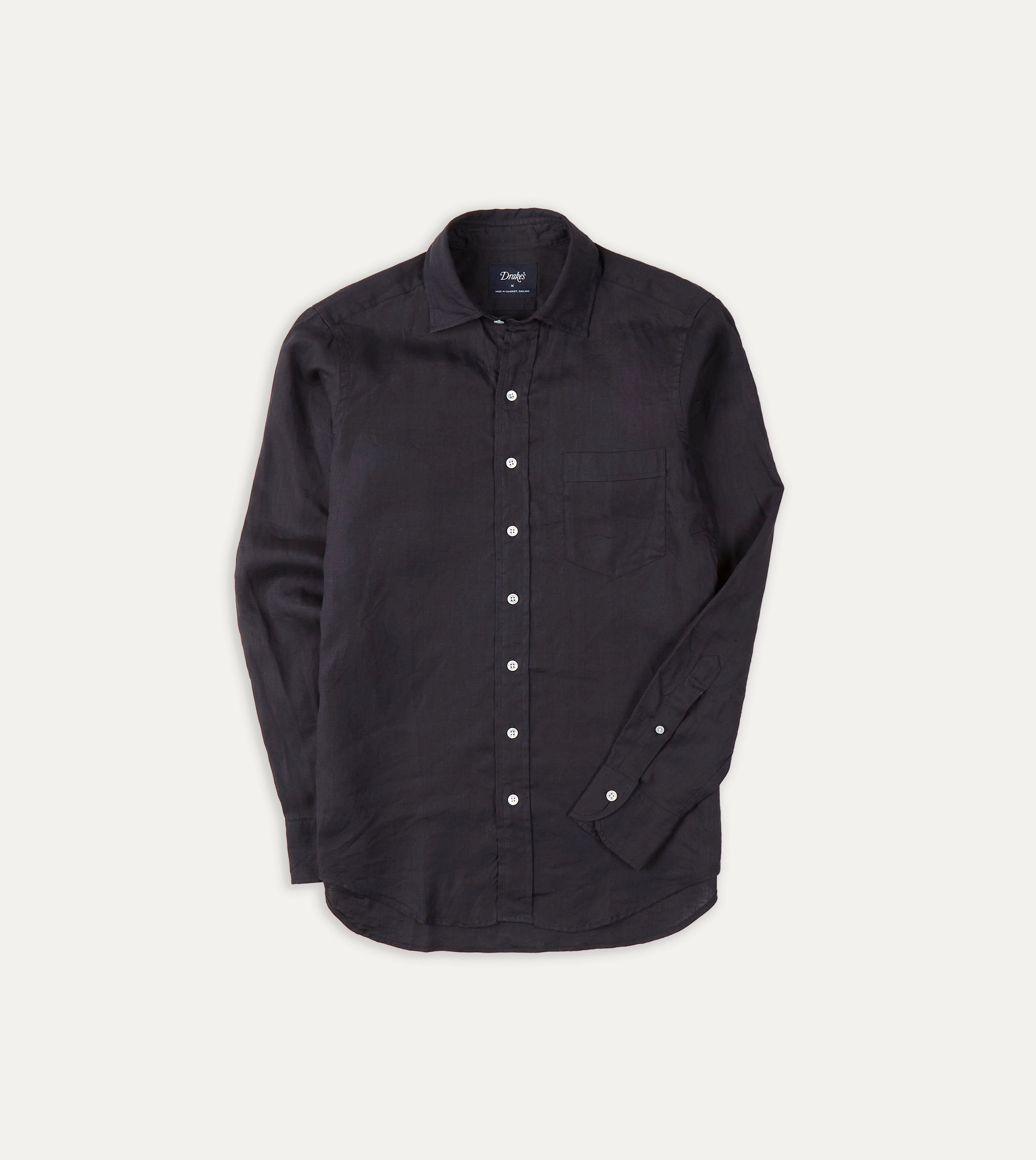 Checkered Print Dark Navy Linen Spread Collar Shirt