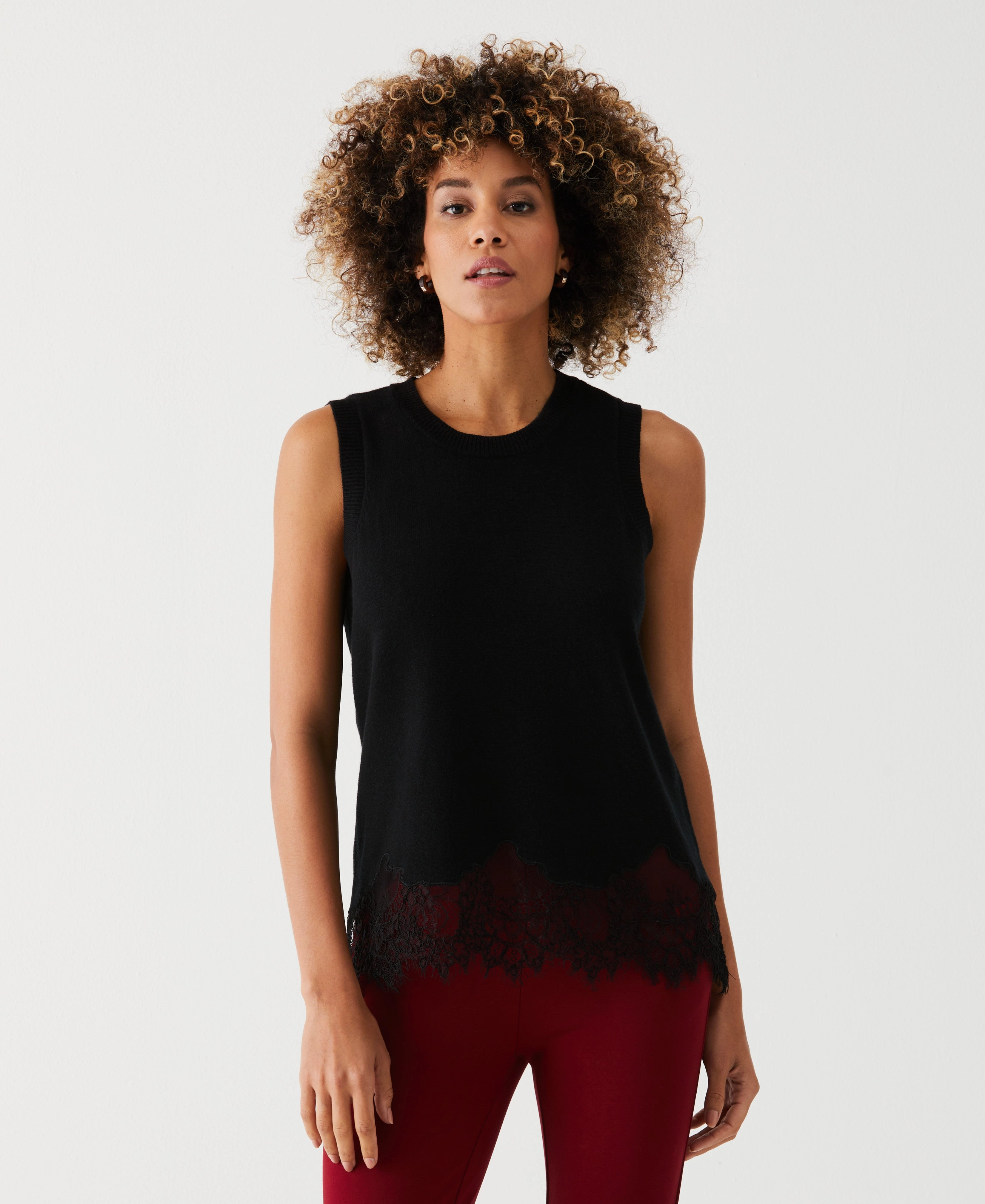 Soft & Cozy Soft Knit Design Lace Trim Shell